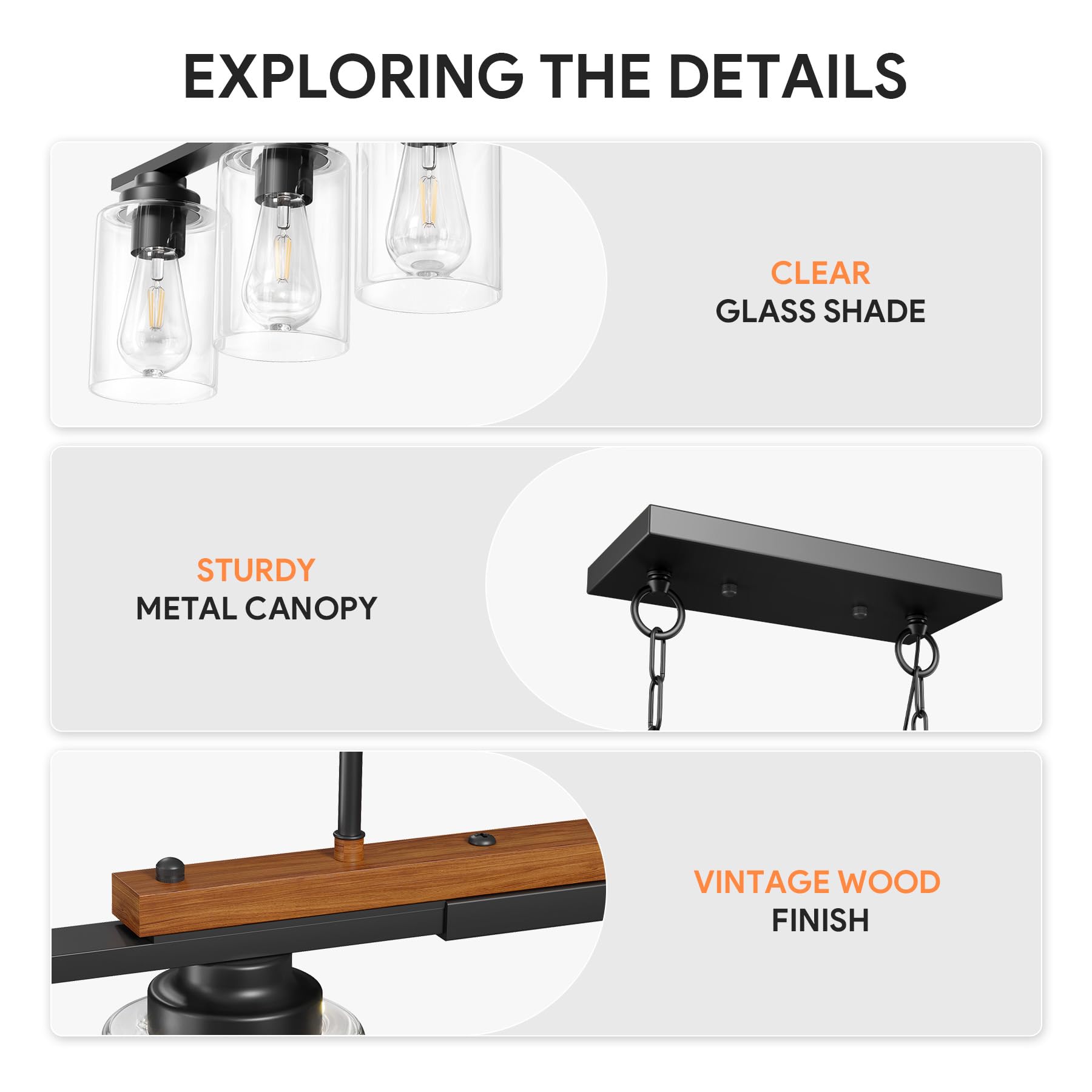 Vonluce Dining Room Light Fixture Over Table, 5-Light Kitchen Island Lighting With Glass Shade And Adjustable Rods, Farmhouse Li