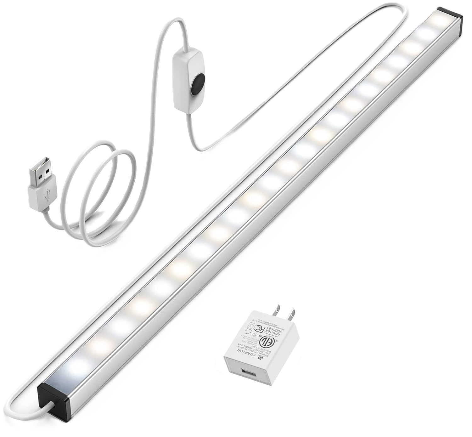 ASOKO Under Cabinet Led Lighting, 12 Inch Light Strip Bar, Cool White 6000K Dimmable Plug in USB Light, Small Thin Led Under Cou