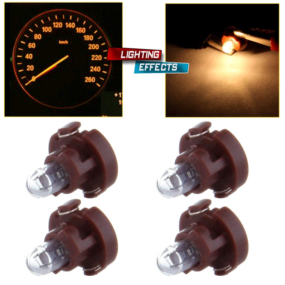 Cciyu Pack Of 4 Replacement Fit For Dash A/C Instrument Cluster Panel Dashboard Gauges Light Warm White T3 Neo Wedge Halogen Bulb 12V