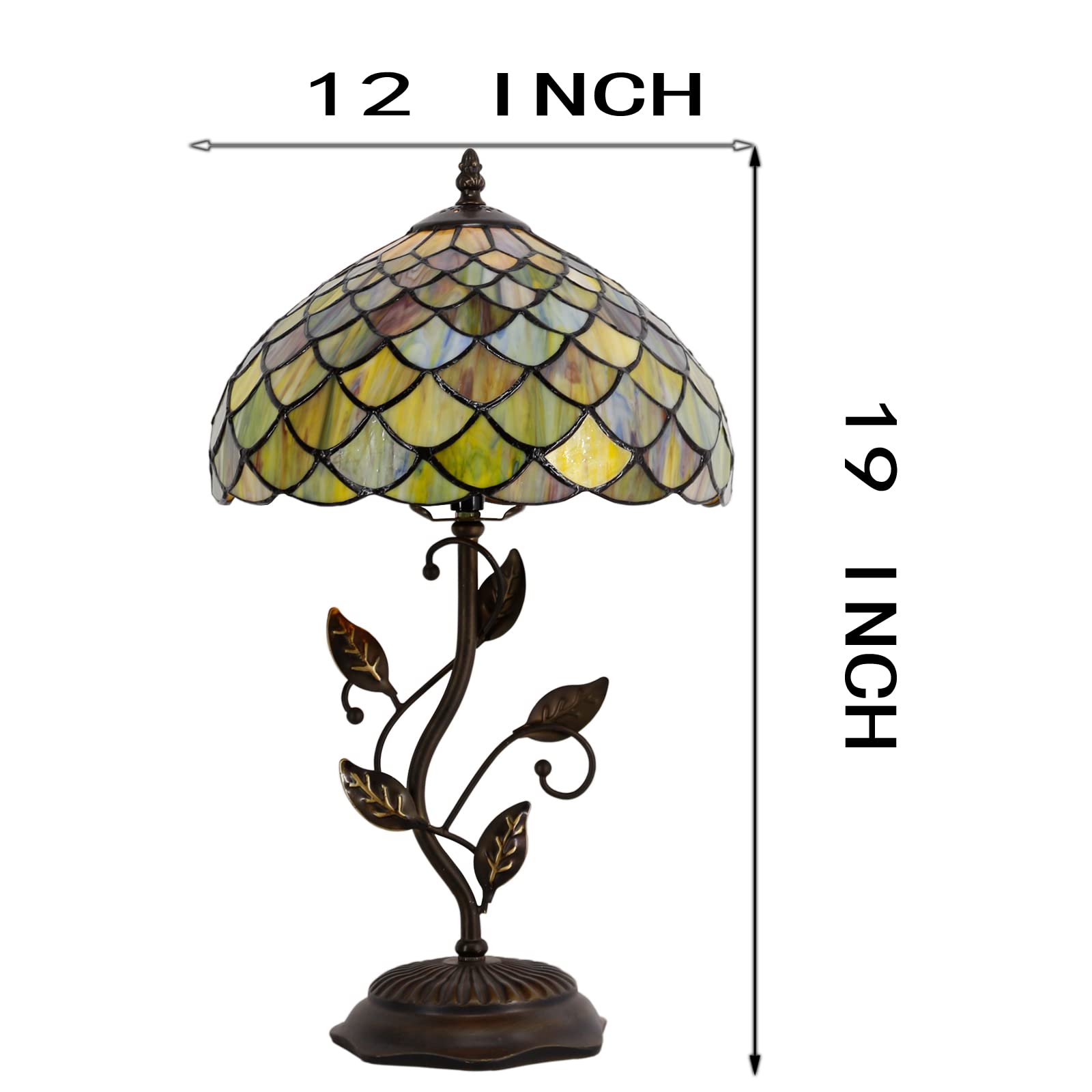 Avivadirect Tiffany Lamp Fish Scales Style Stained Glass Table Lamp Desk Bedside Reading Light 12X12X19 Inches With Metal Leaf B