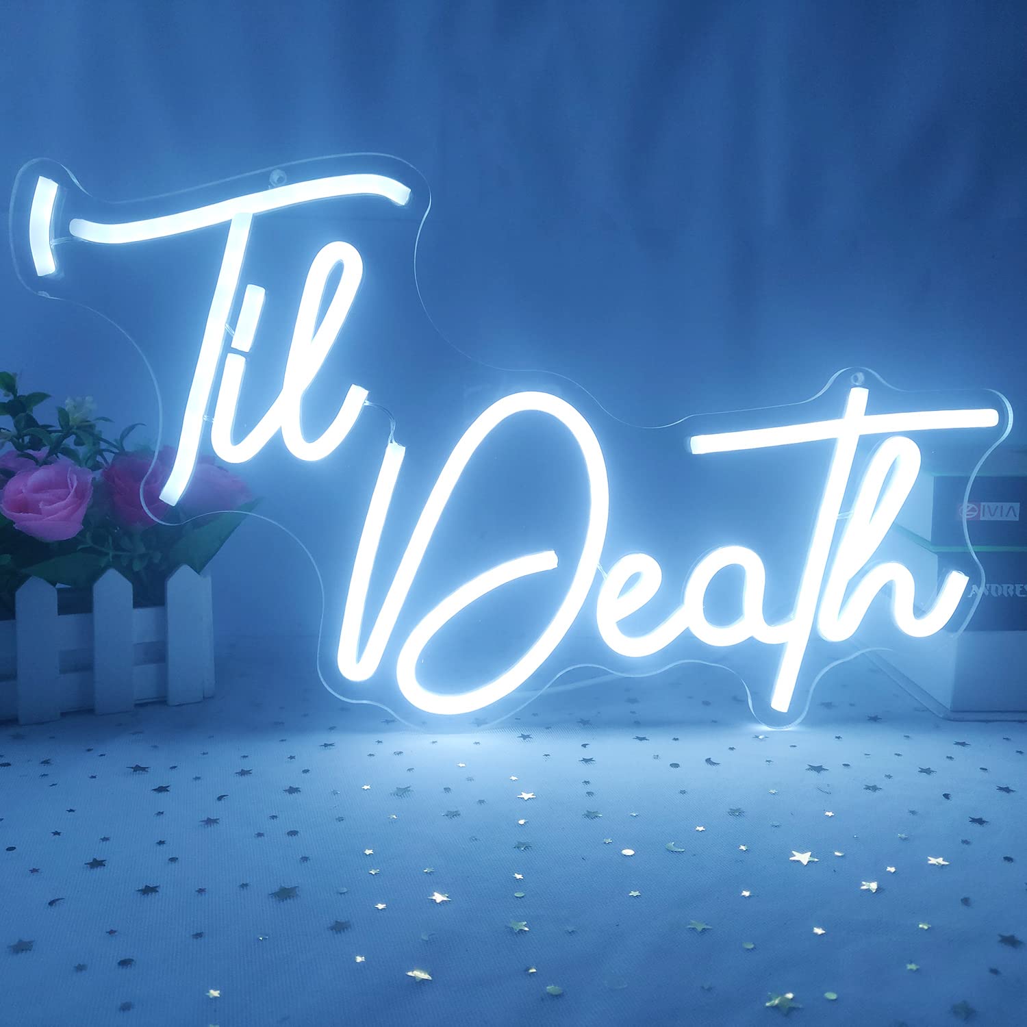 GMMLLG Til Death Neon Sign - Dimmable LED Wall Decor, White Acrylic, Strong Transparent Backboard