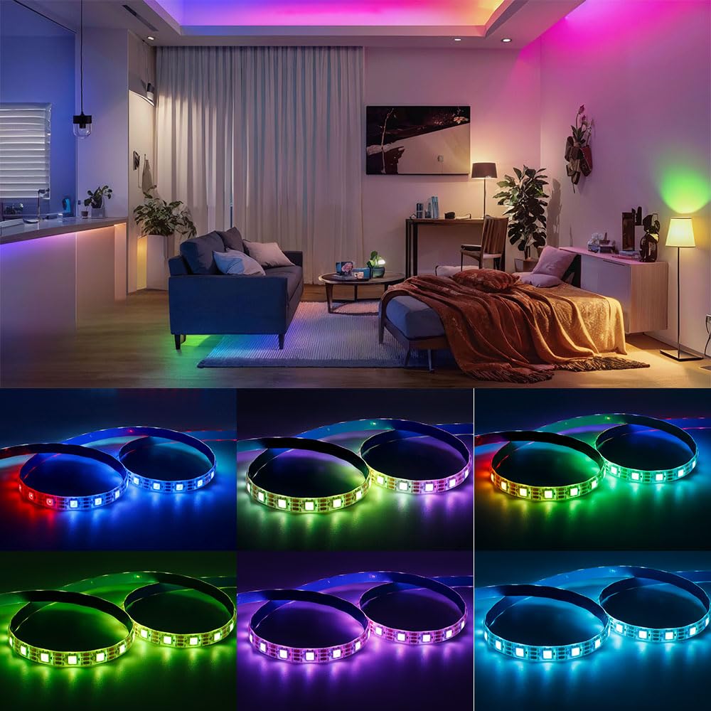 Loamlin Ws2812B Rgb Led Strip 16.4Ft 300 Leds Ip65 Waterproof White Pcb Fpcb