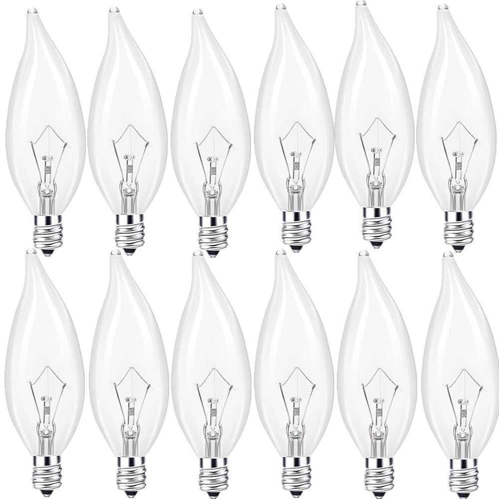 BUBYVV E12 Candle Light Bulbs, 60W Clear Incandescent, Dimmable, Warm White 2700K, 600 Lumen, 12-Pack