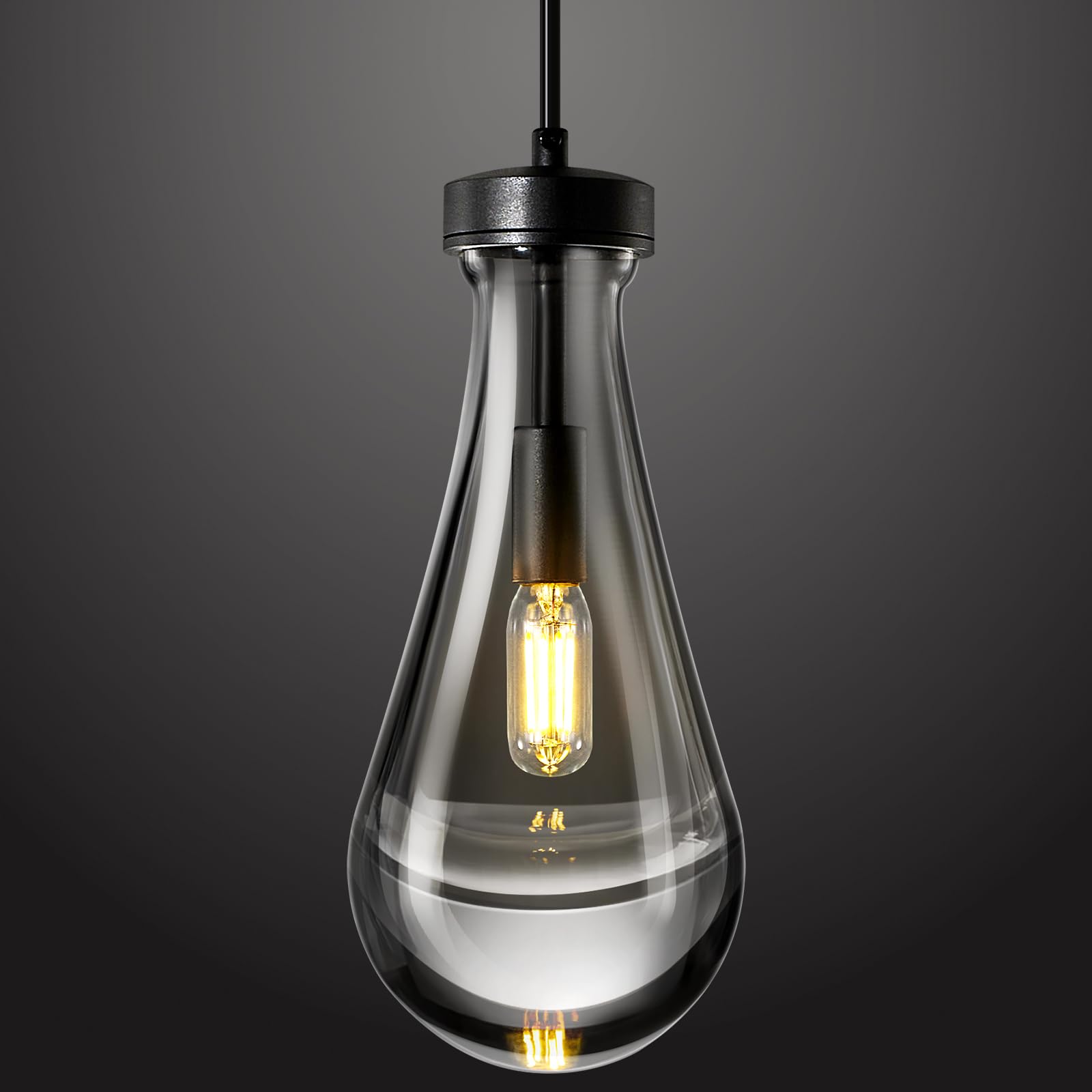 LIANGMH Raindrop Pendant Lights Kitchen Island Set of 3 Teardrop Black Hanging Light Fixtures Clear Solid Glass Pendant Light Mo