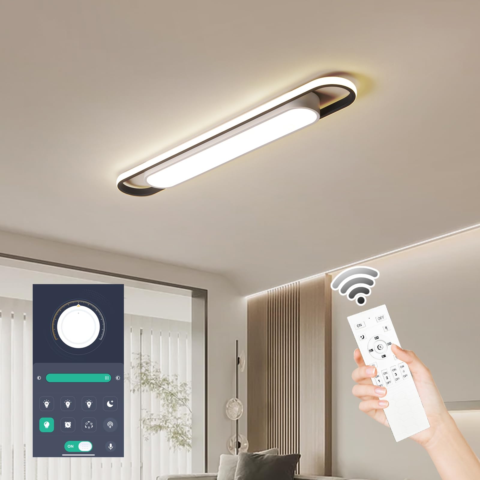 Naroume Dimmable Led Ceiling Light Modern Linear Led Ceiling Lamp 36.2'' Smart Semi Flush Mount Wraparound Shape Lighting Fixtur