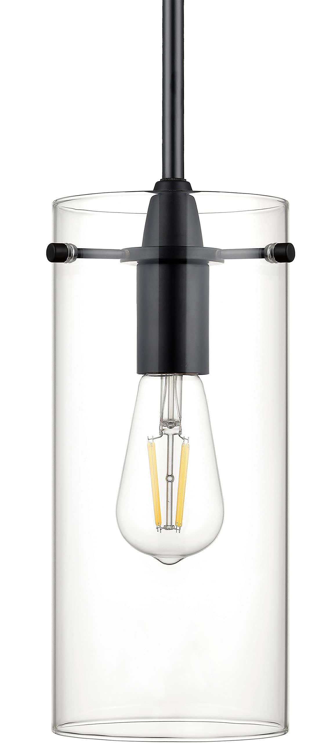 Linea di Liara Pendant Light Fixtures, Modern Matte Black, Large Clear Glass Shade, Industrial Style, Model LL-P315-BLK