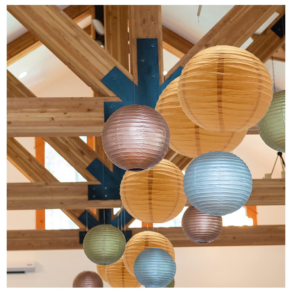 Hocansen 3pcs Paper Lanterns Decorative Round 12in Khaki Metal for Birthday Halloween Wedding Baby Shower Home Decor Party Decoration