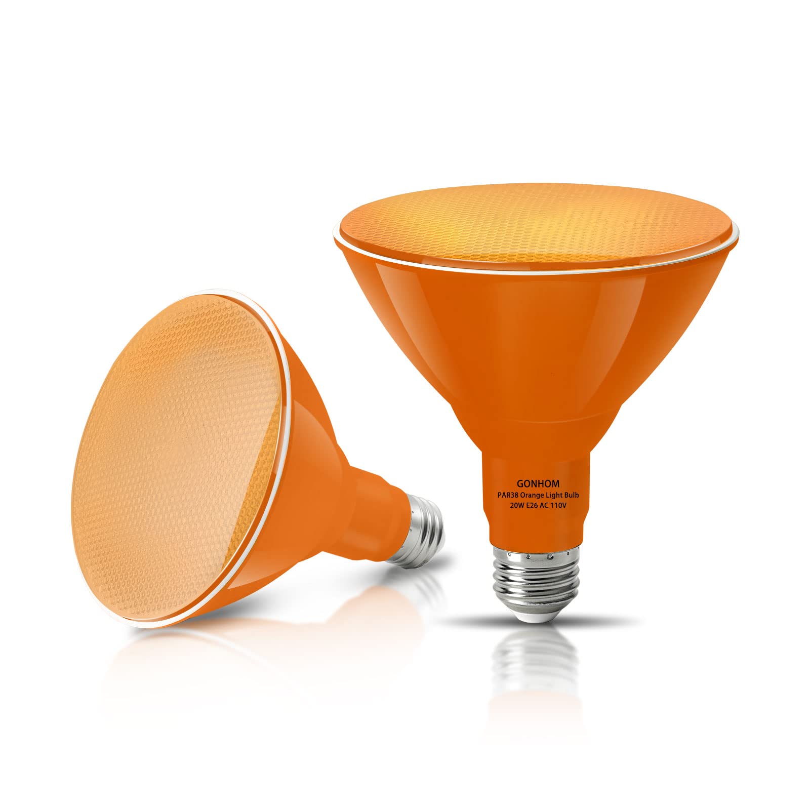 Gonhom 2 Pack 20W Orange Led Par38 Outdoor Flood Light Bulbs For Halloween & Holiday Decor