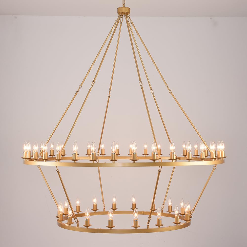 Extra Large Wagon Wheel Chandelier 2 Tier Black Farmhouse Pendant Light Fixture, Round Rustic Hanging Lighting For High Ceilings