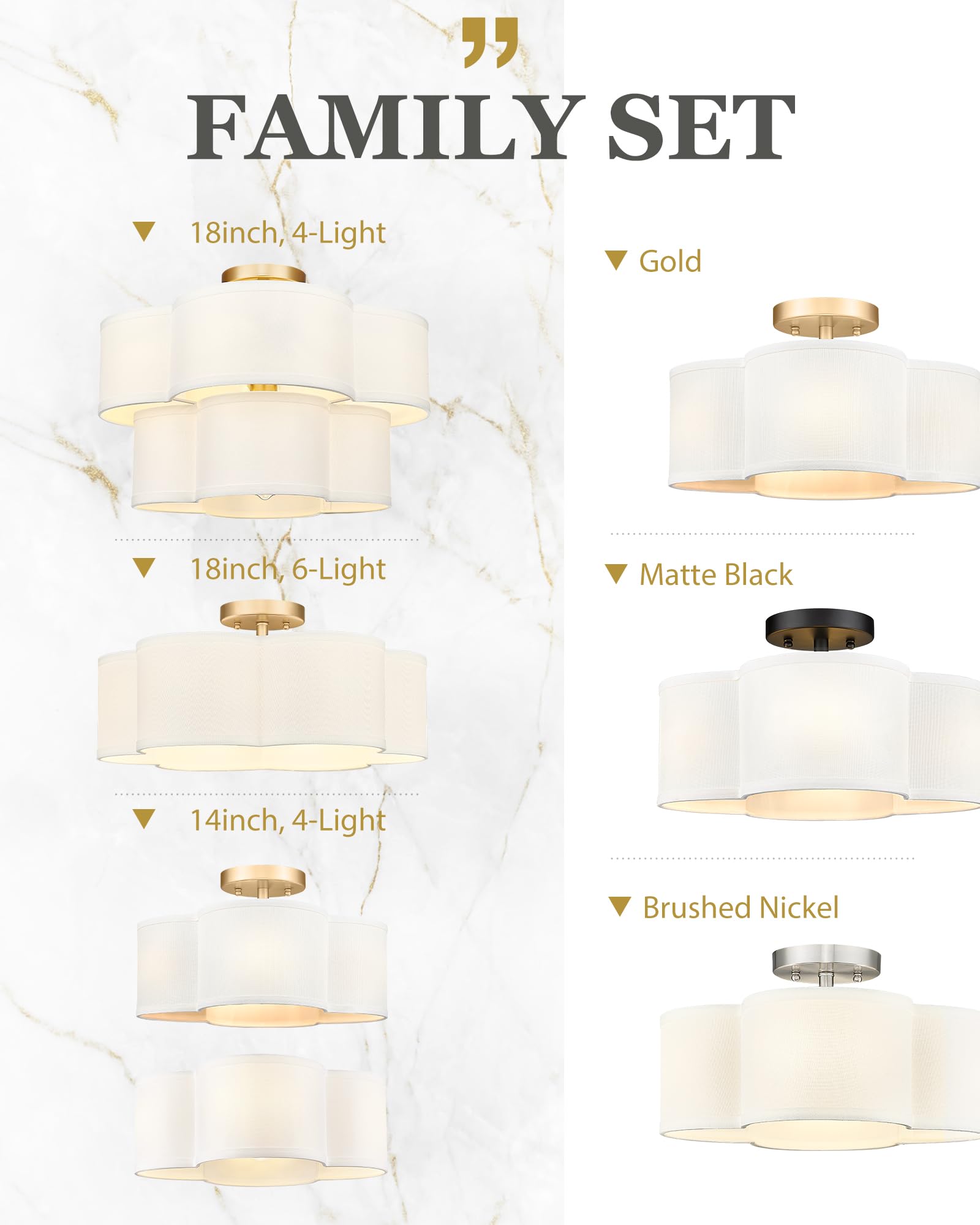 Audickic Gold Flush Mount Ceiling Light, 4-Light 14Inch Light Fixtures Ceiling Mount With Fabric Shade In Quatrefoil Shape, Bras