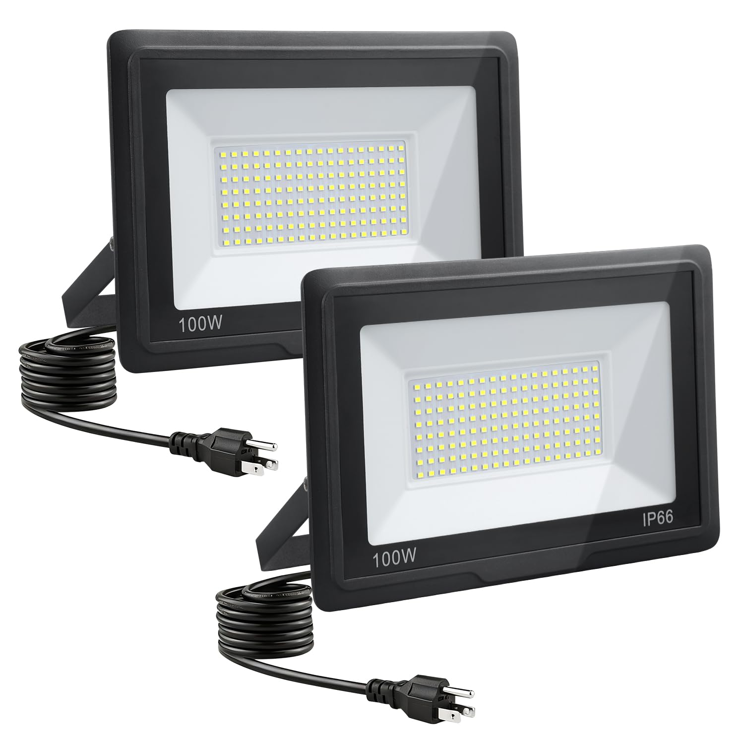 GANGZHIZI 100W LED Flood Lights Outdoor  2pack 10000lm Bright Led Work Light with Plug  6500k Daylight White Outdoor LED Lights  IP66 Waterproof Patio Lighting