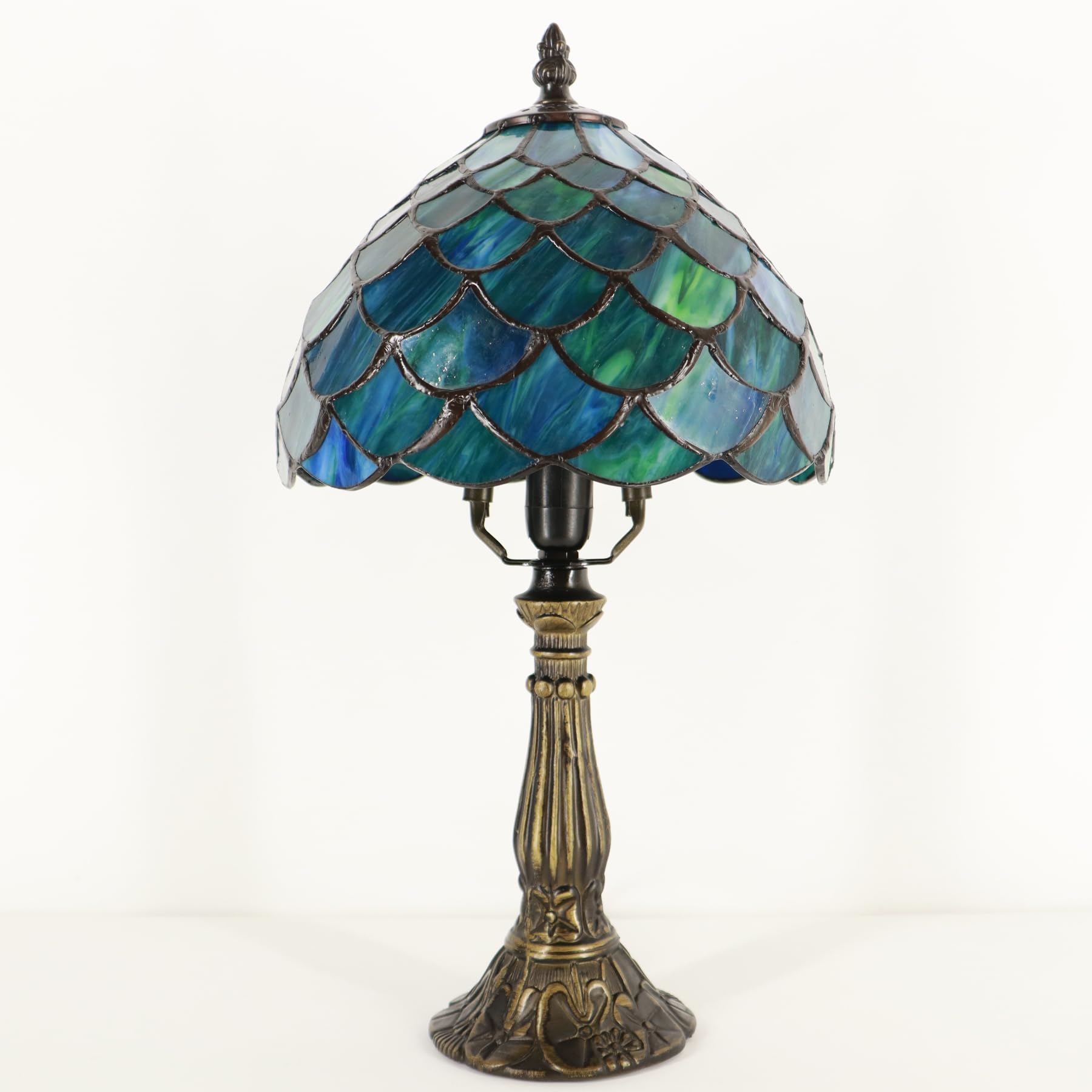 Lxhcyou Small Tiffany Lamp Mini Accent Table Lamp Stained Glass Desk Memory Lamp Sympathy 8X14.5 Inch (Fishscale Style)