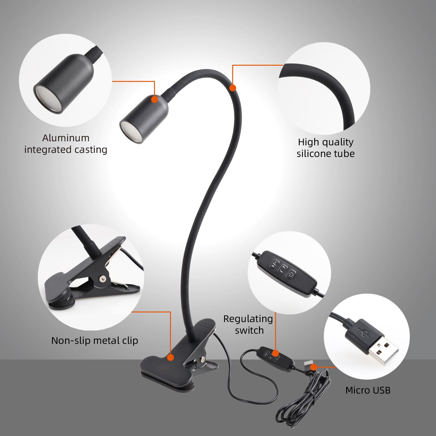 Led Reading Light For Bed Headboard - Dimmable Clip-On Book Light With Flexible Gooseneck, Adjustable Color Temperature (3000/40