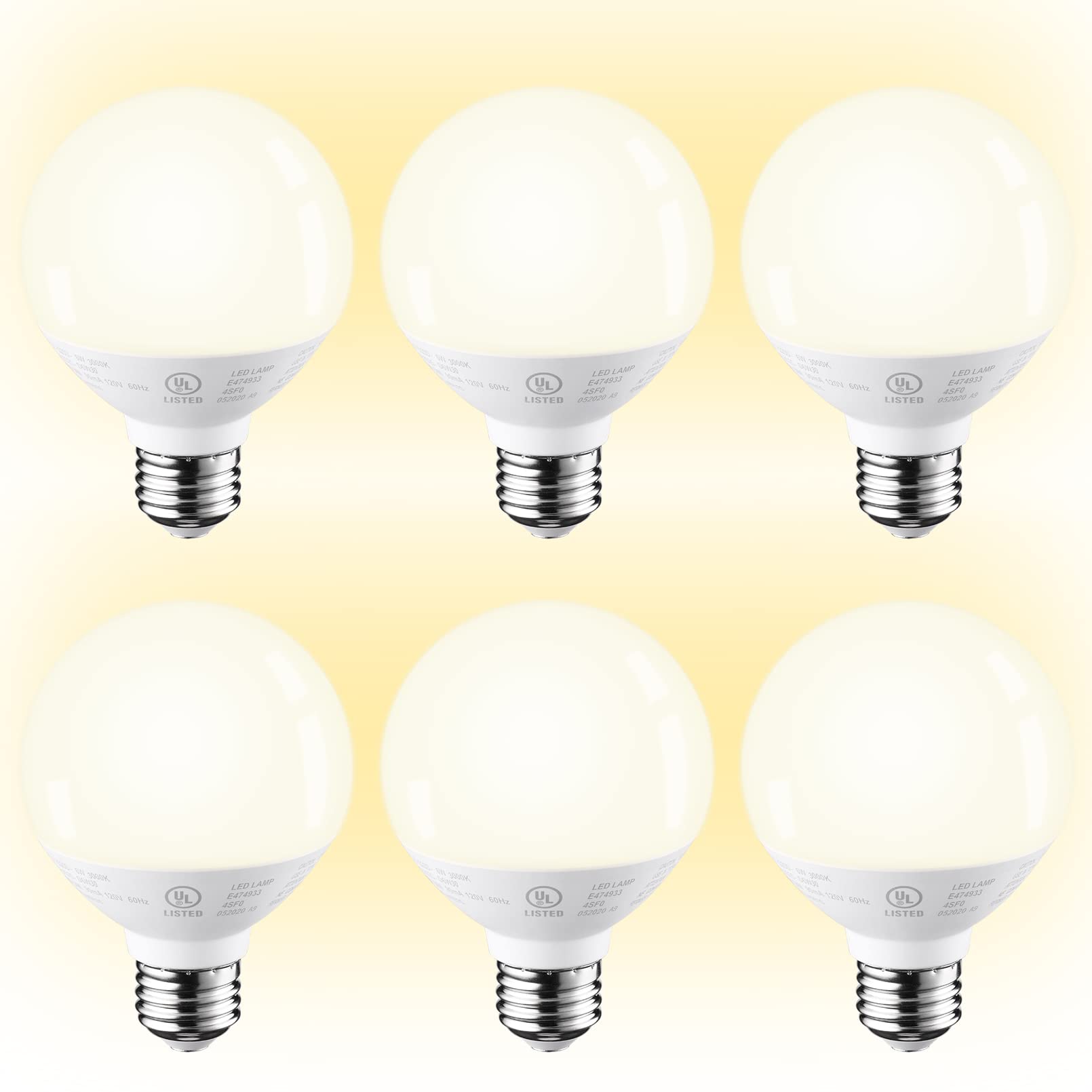 TORCHSTAR Vanity Globe Light Bulbs G25 LED for Bathroom Mirror, 6W Equivalent 40W, 450LM Dimmable, UL & Energy Star Listed, E26 Base, Round Frosted Decorative Bulb, 3000K Warm White, Pack of 6
