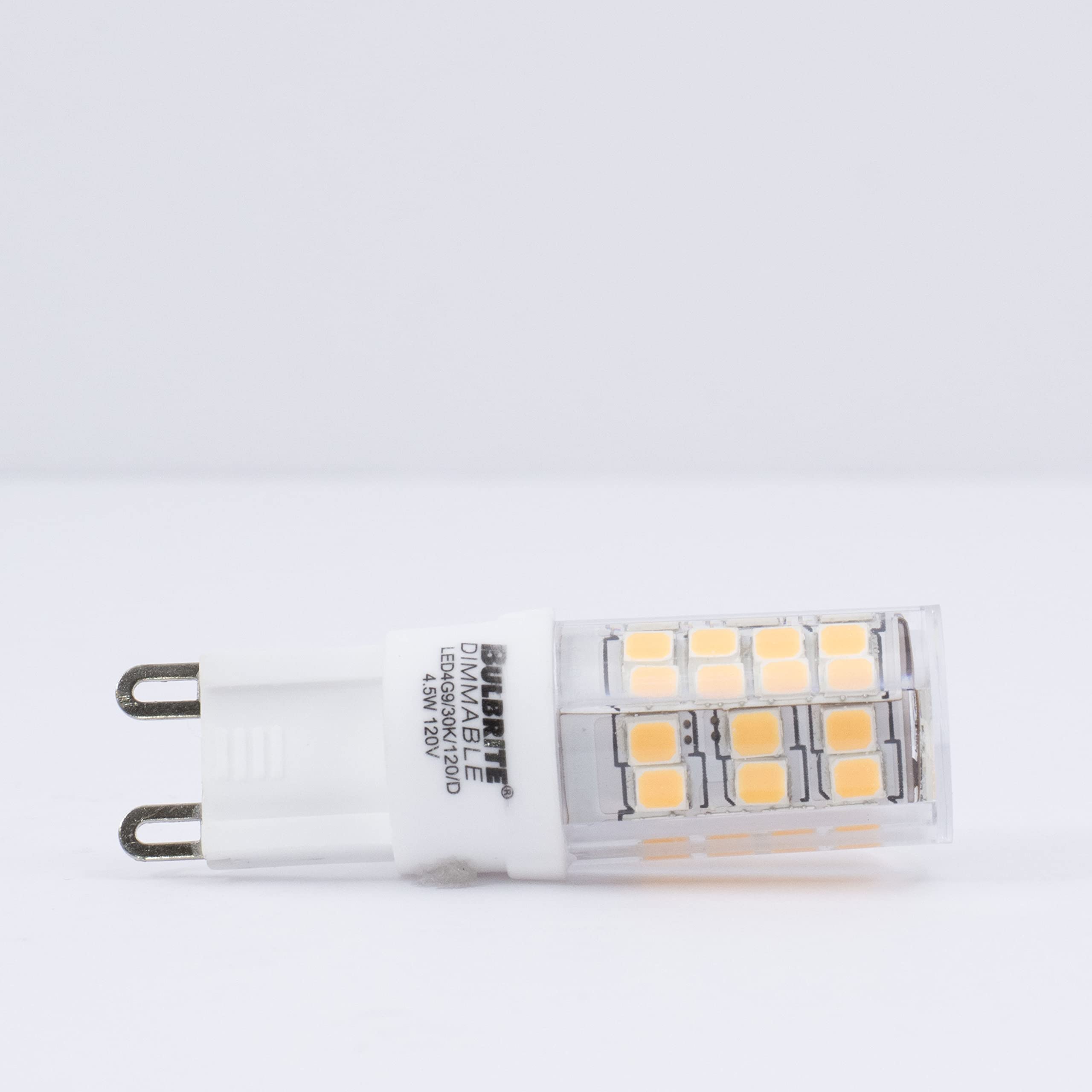 Bulbrite Led Mini T4 Dimmable Bi-Pin Base (G9) Light Bulb 40 Watt Equivalent 3000K, Clear 1-Pack