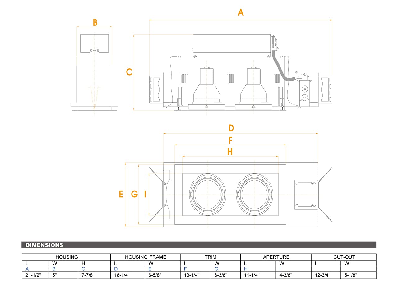 Jesco Lighting Mgmh2020-2Esb Modulinear Directional Lighting For New Construction, Double Gimbal Metal Halide 20W Par20 2-Light Linear, Black Interior With Silver Trim