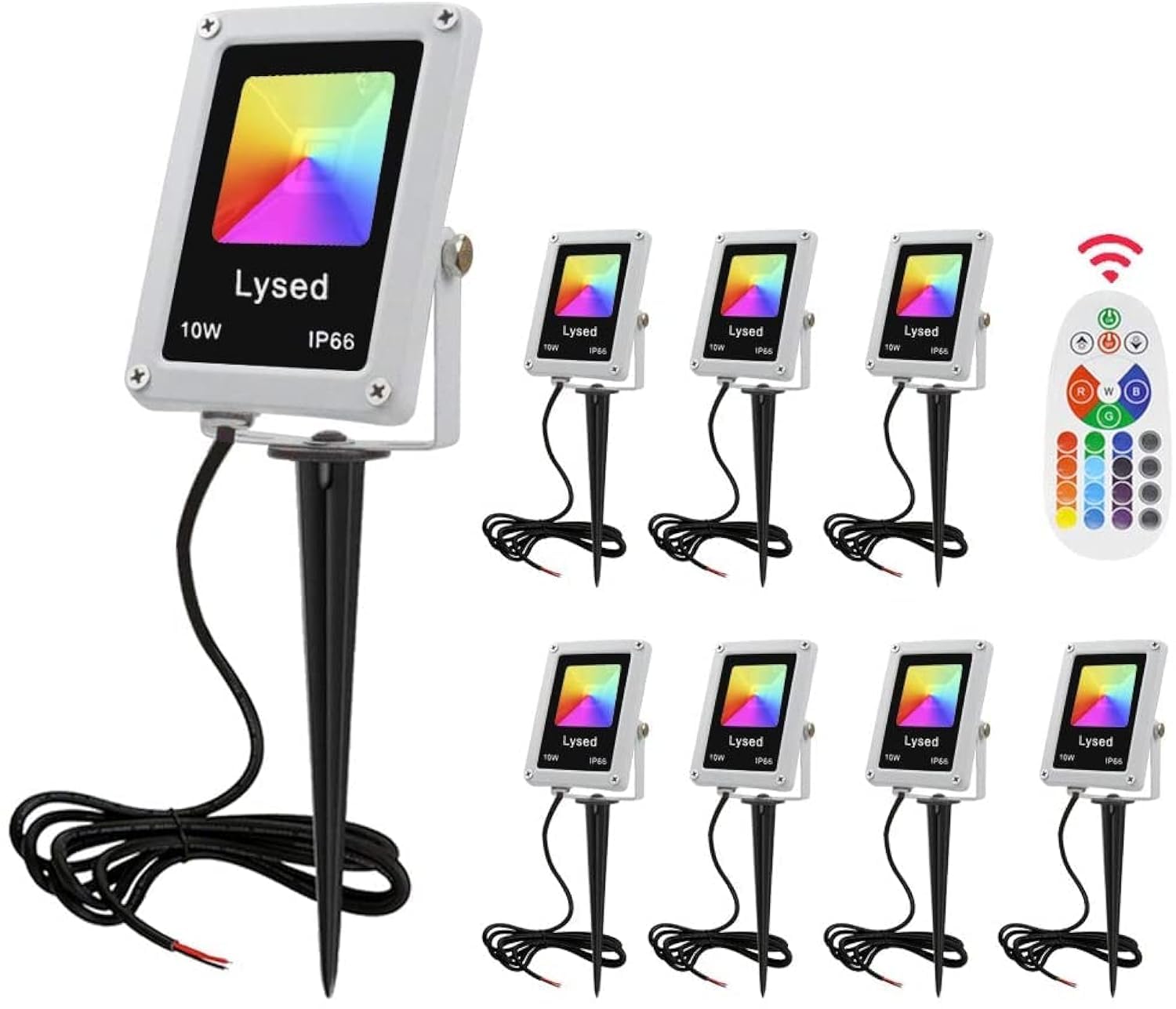 Lysed 10W RGB Outdoor Spotlight, Color Changing, Low Voltage 12V, Waterproof, 8 Pack
