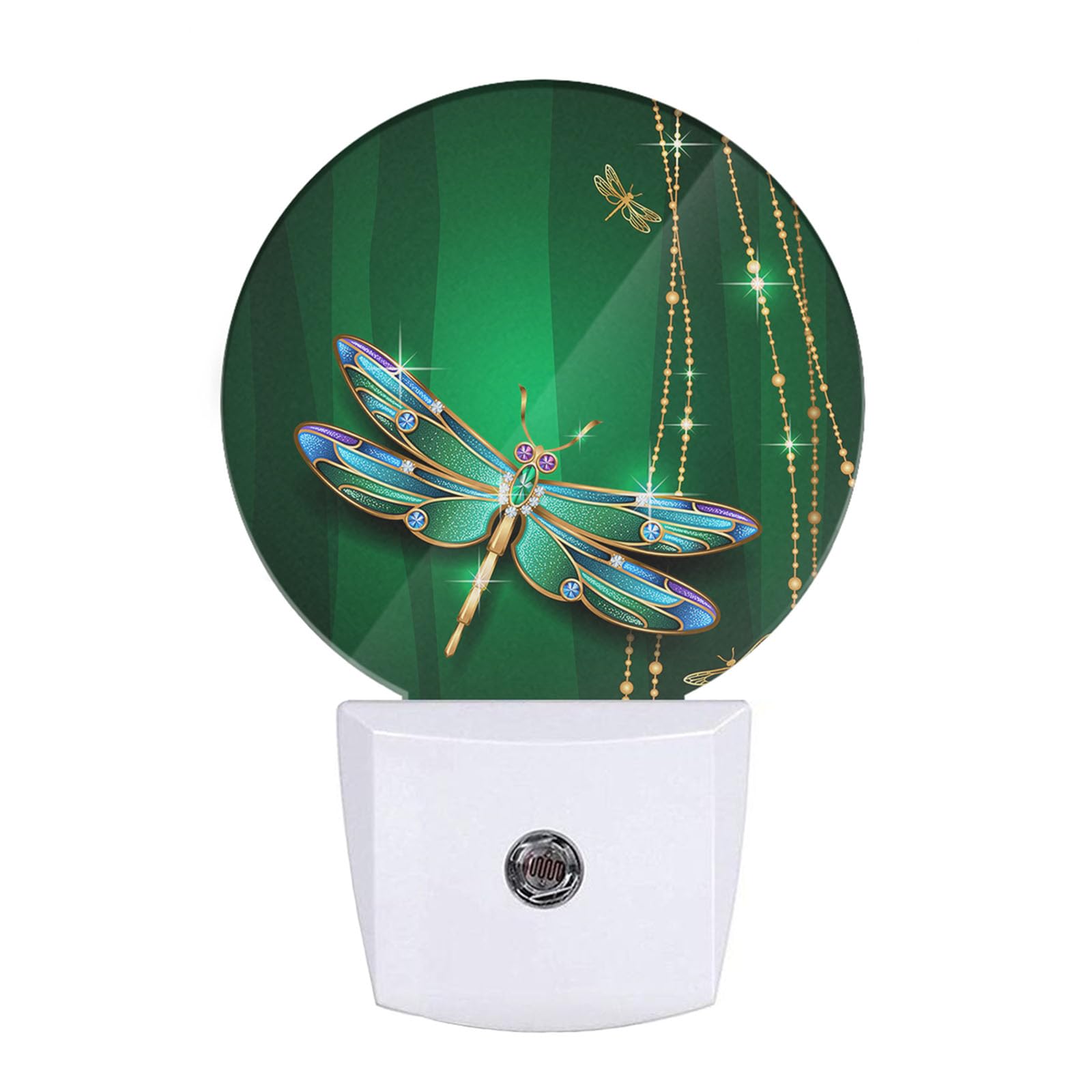 Uanvaha Dragonfly Night Light Glass Dragonfly Wings Green Night Lights Plug into Wall for Boys Girls, Led Lamp for Stairway/Hall