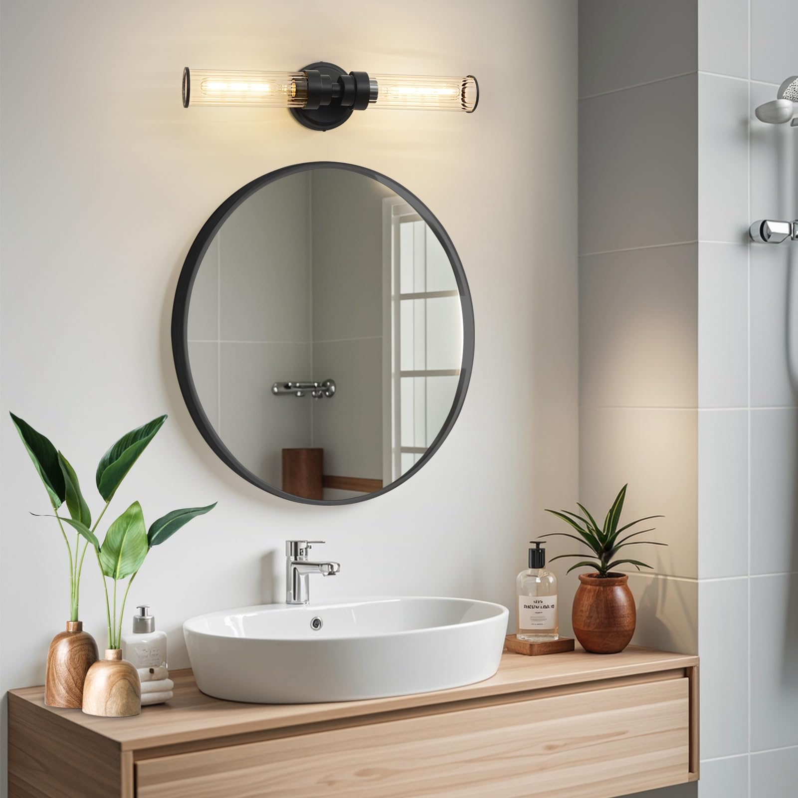 Vaziden Bathroom Light Fixtures  Black Wall Sconce In Threaded Glass Indoor Vanity Lights  Modern Bathroom Vanity Light Up And Down Sconces Wall Lighting For Bathroom  Living Room - Bulb Not Included