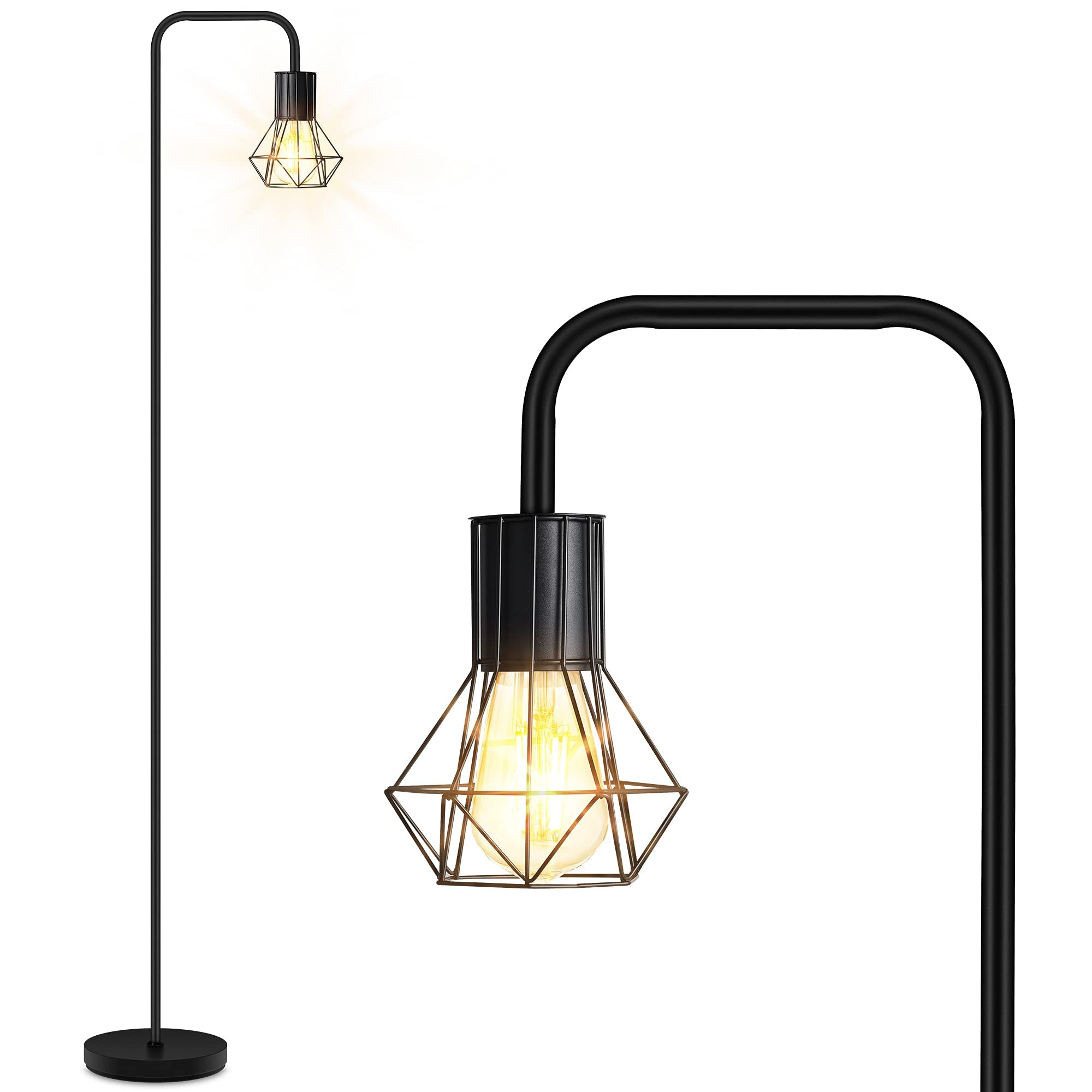 BoostArea Floor Lamp, Industrial 6W Metal Lamp, Medium Size, Black, Model B1211, On/Off Footswitch, Vintage Style for Bedroom Living Room