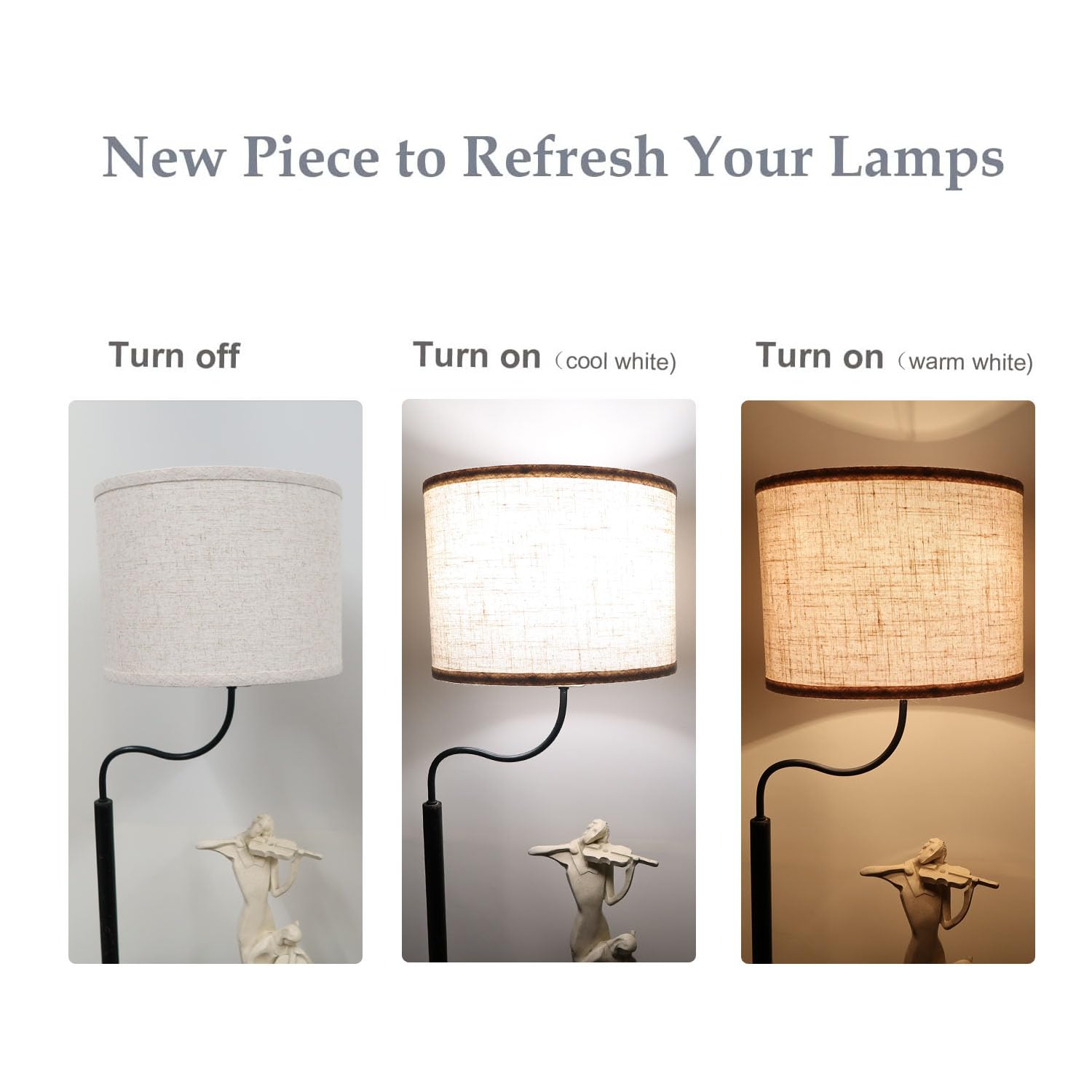 WANKAIX Drum Lamp Shades Set of 2, Natural Linen Fabric, 13inx13inx10in, Model 1103