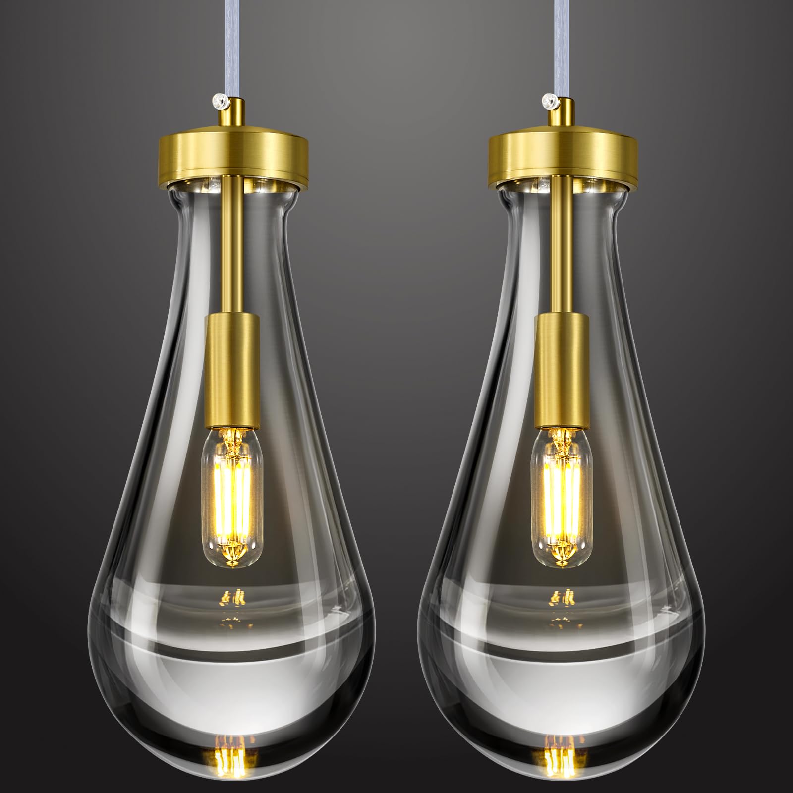 LIANGMH Raindrop Pendant Lights Kitchen Island Teardrop Gold Hanging Light Fixtures Clear Solid Glass Pendant Light Modern Chand