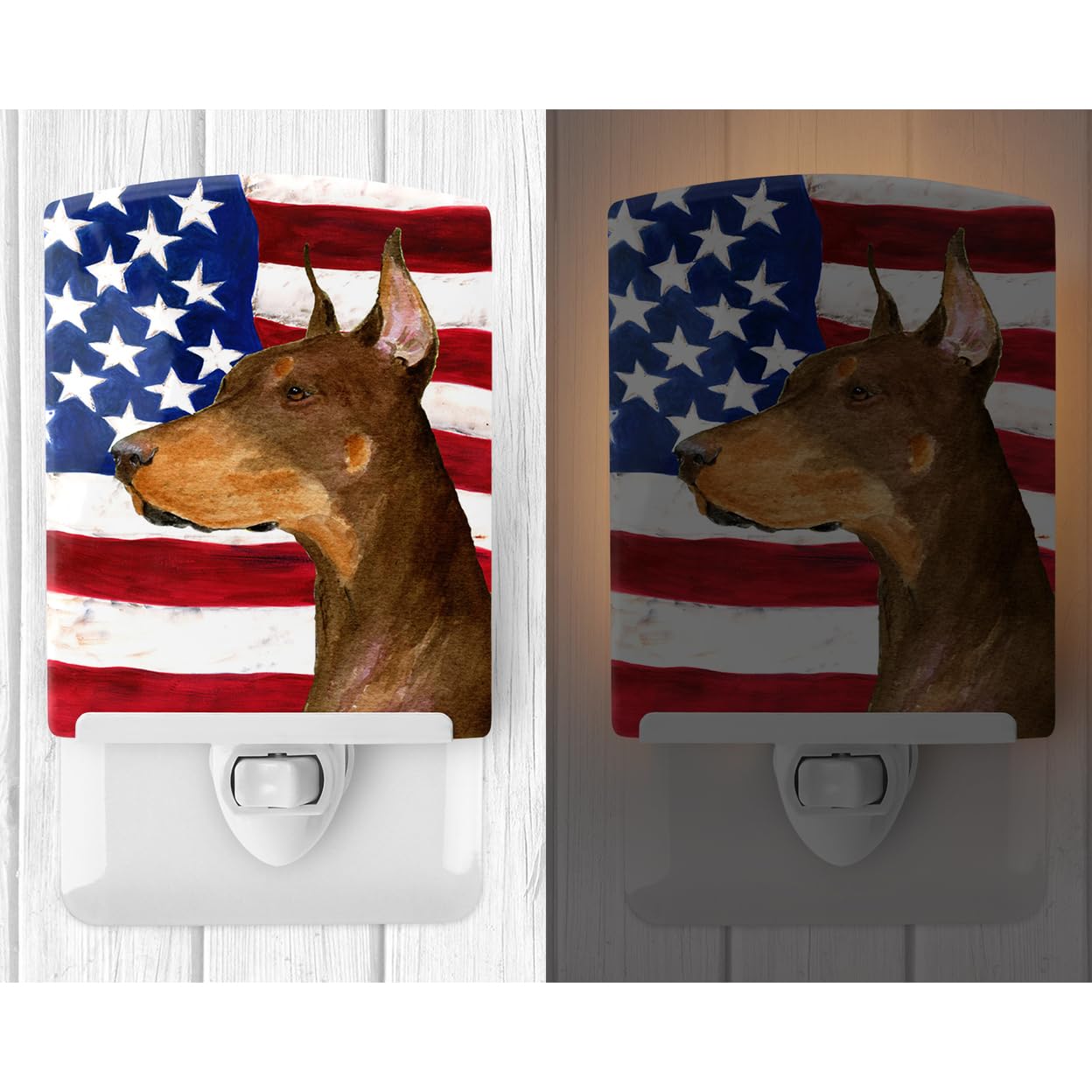 Carolines Treasures Ceramic Night Light, USA American Flag & Doberman, Model SS4224CNL, 6x4x3 inches, Multicolor