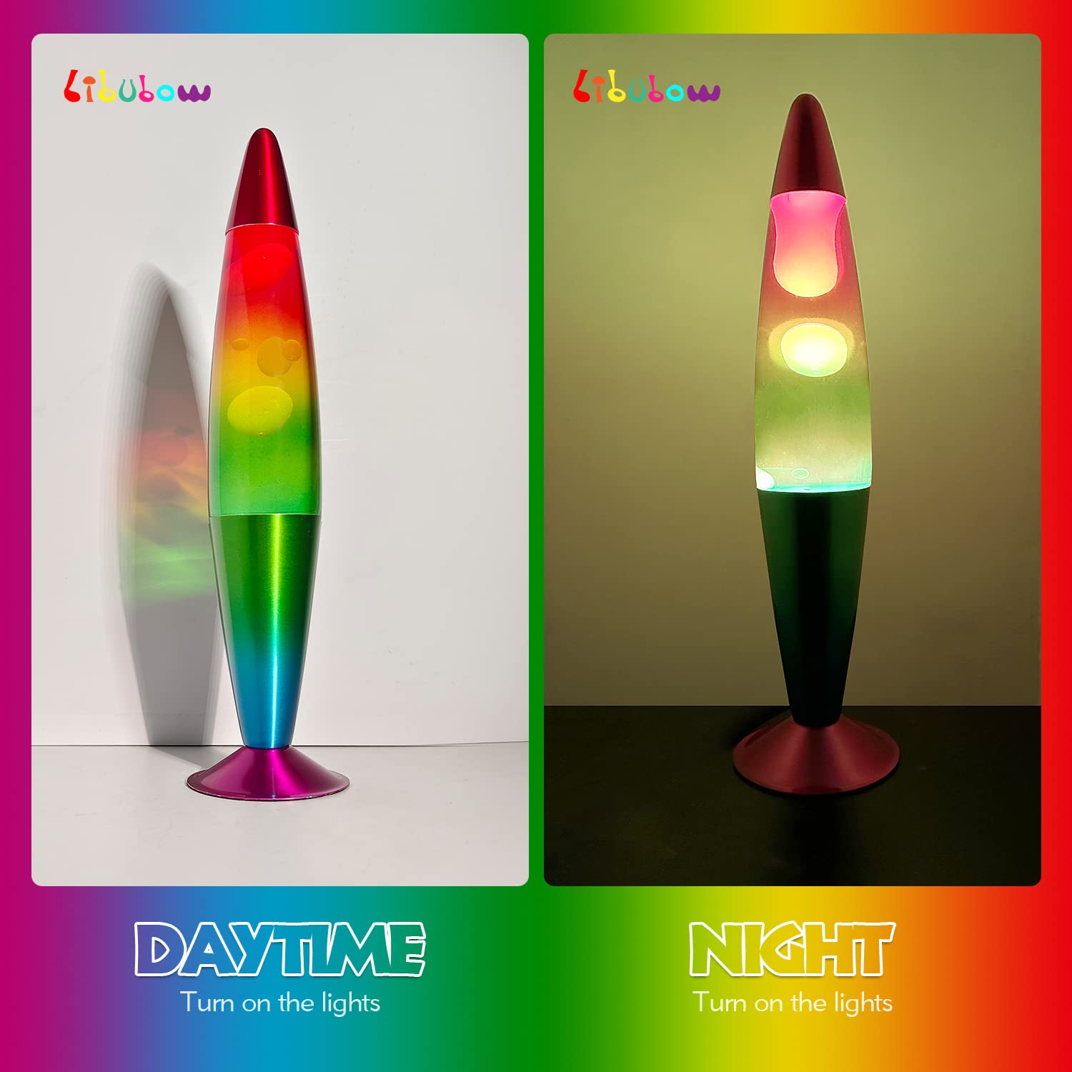 Libubow 16 Inch Rainbow Motion Lamp with 2 Bulbs, Rainbow Lamp Night Light, Relaxing Nightlight for Home Decor Room Office Bedro