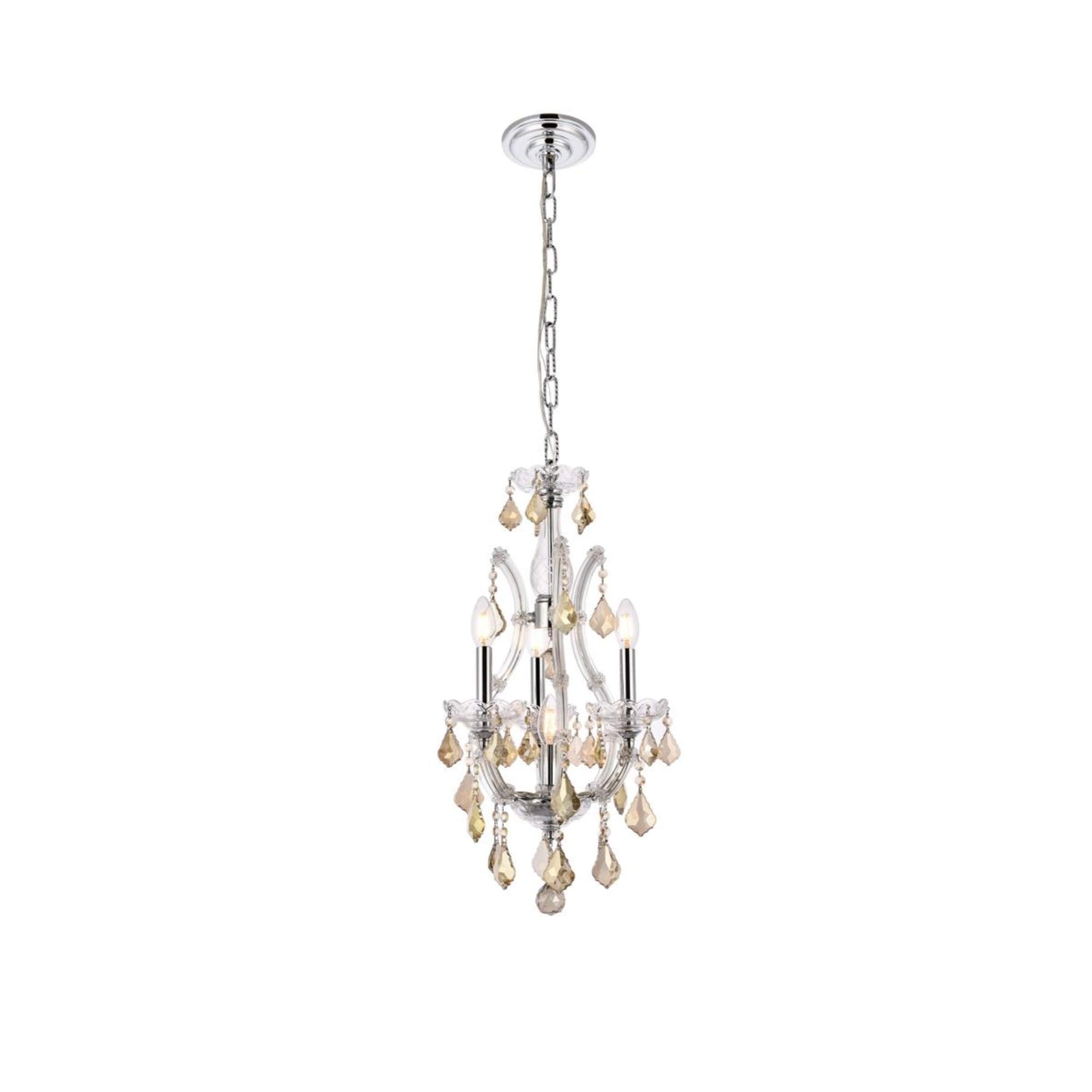 Elegant Lighting 2800D12C-GT/RC Royal Cut Smoky Golden Teak Crystal Maria Theresa 4-Light, Single-Tier Crystal Chandelier, 12" x 22", Finished in Chrome with Smoky Golden Teak Crystals