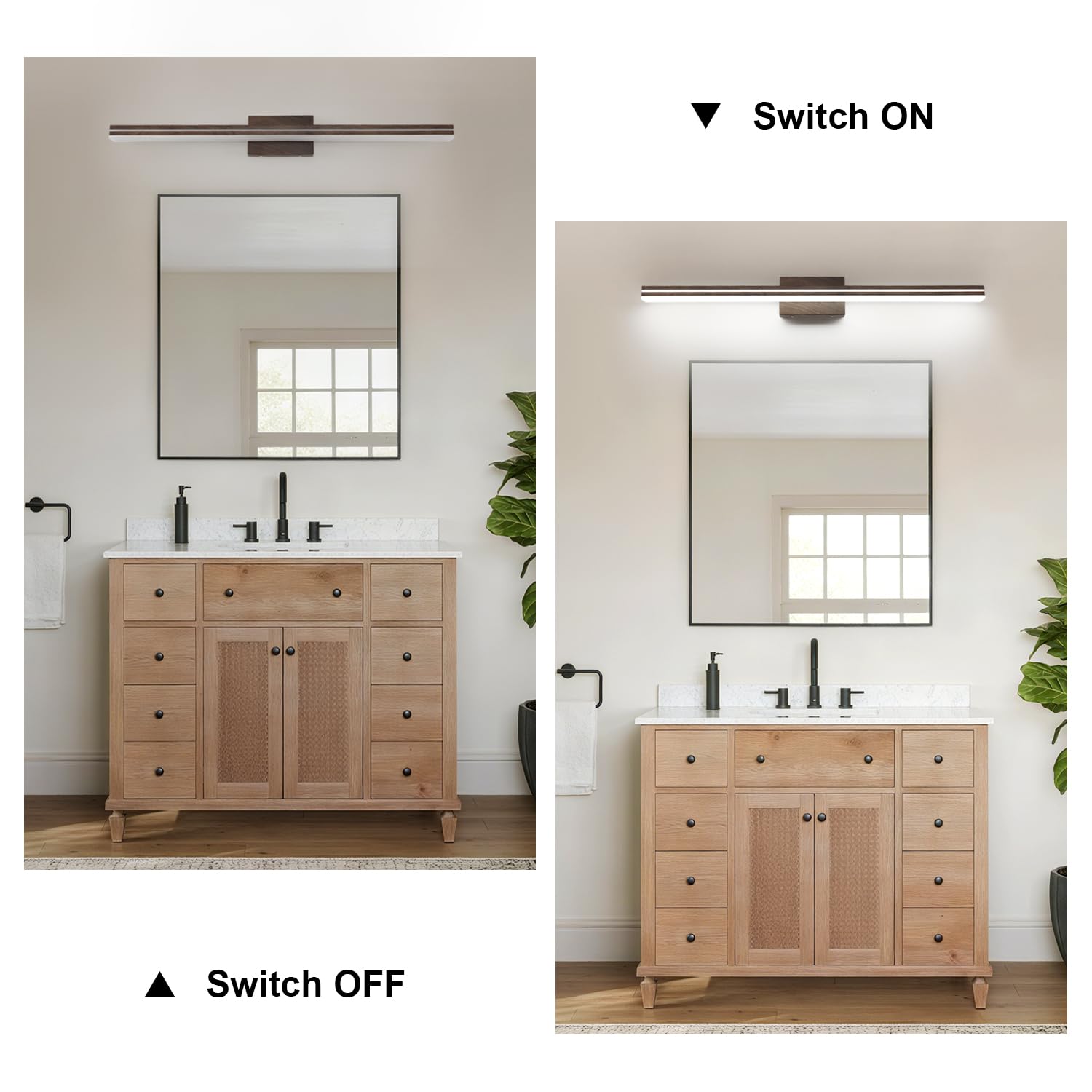 Sinerise 48-Inch Led Modern Bathroom Vanity Light Bar  Brown Modern Acrylic Bathroom Wall Lighting Fixtures Over Mirror (Cool White 6000K)