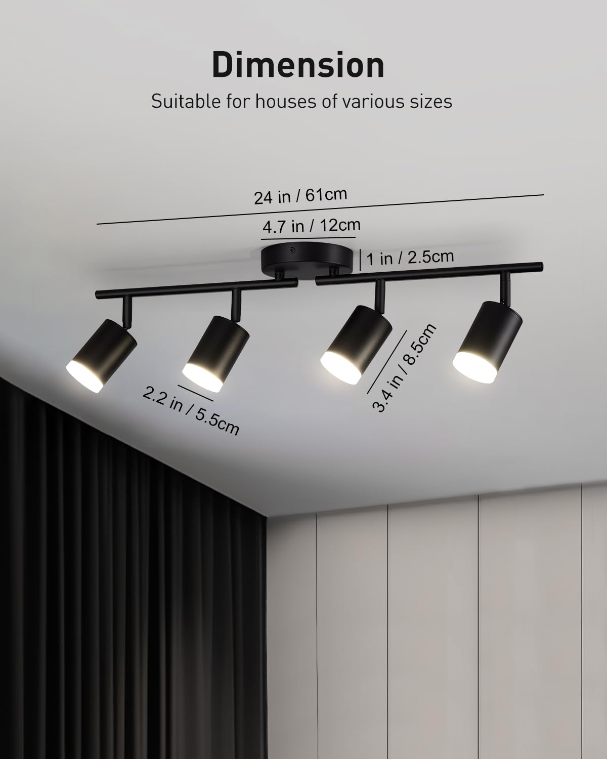 Bojim Flexible Led Track Lighting, 4-Light Black Track Lighting Fixtures Ceiling, Ceiling Spotlight With Foldable Light Arms For