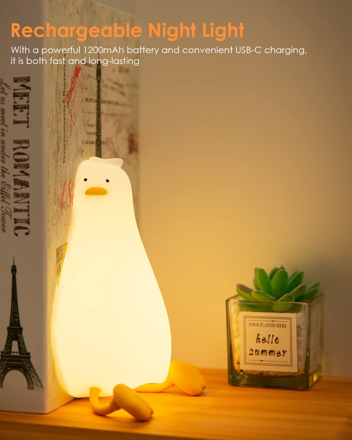 Luditek Cute Silicone Duck Night Light, Dimmable Touch Control Rechargeable Beside Nursery Lamp, Squishy Kawaii Stuff Desk Room