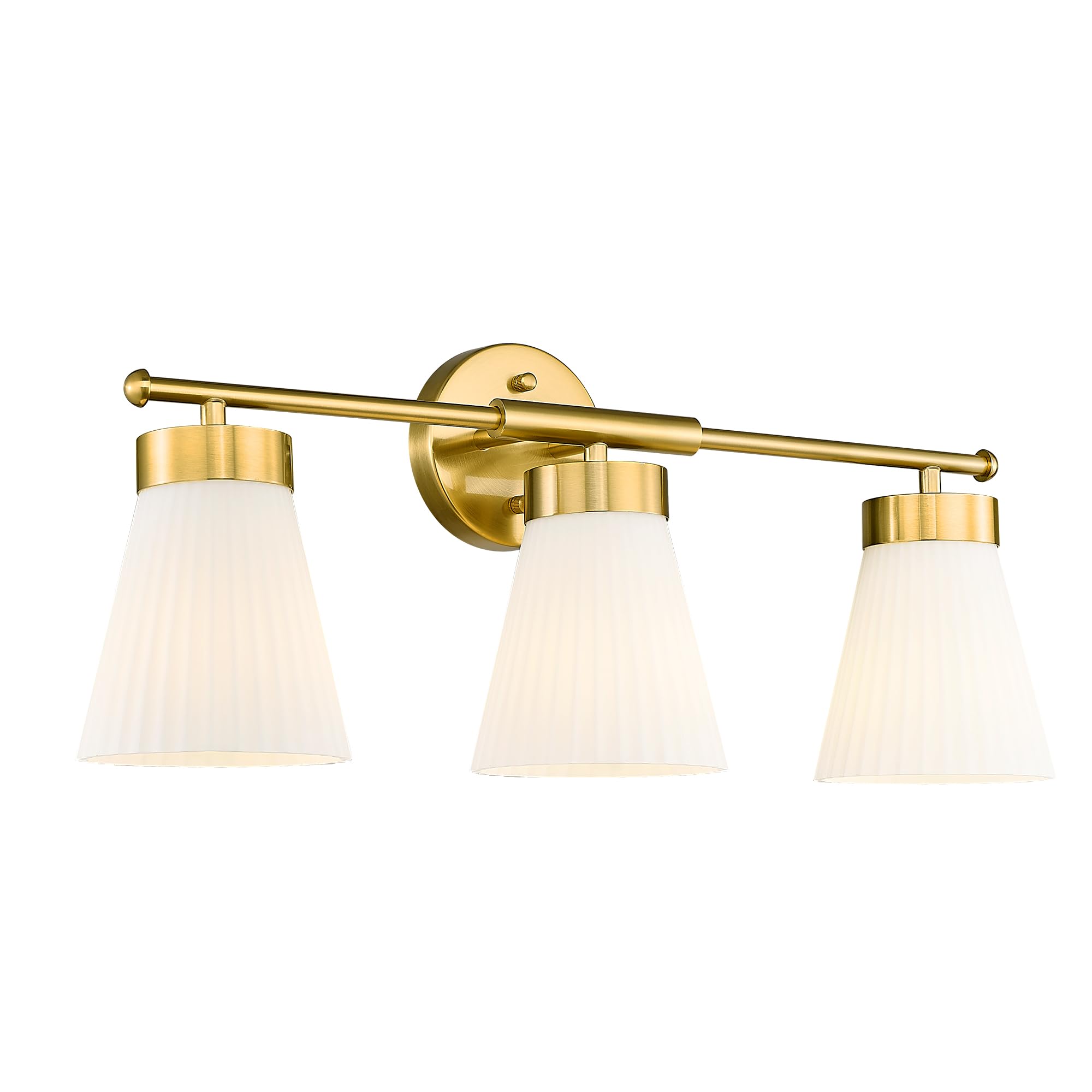 Bathroom Light Fixture  HWH 3-Light Brushed Gold Vanity Lights for Bathroom Modern Vanity Sconce Lighting Over Mirror  Wall Lamp with Frosted White Banded Glass  5HZG97B-3W BG