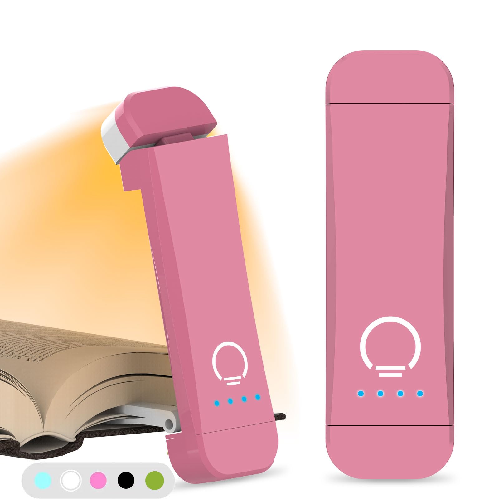 HIONXMGA Book Reading Light, Rechargeable Clip-on Lamp, 3 Amber Colors, 7 LEDs, Eye Caring, Pink, Model SJD-01