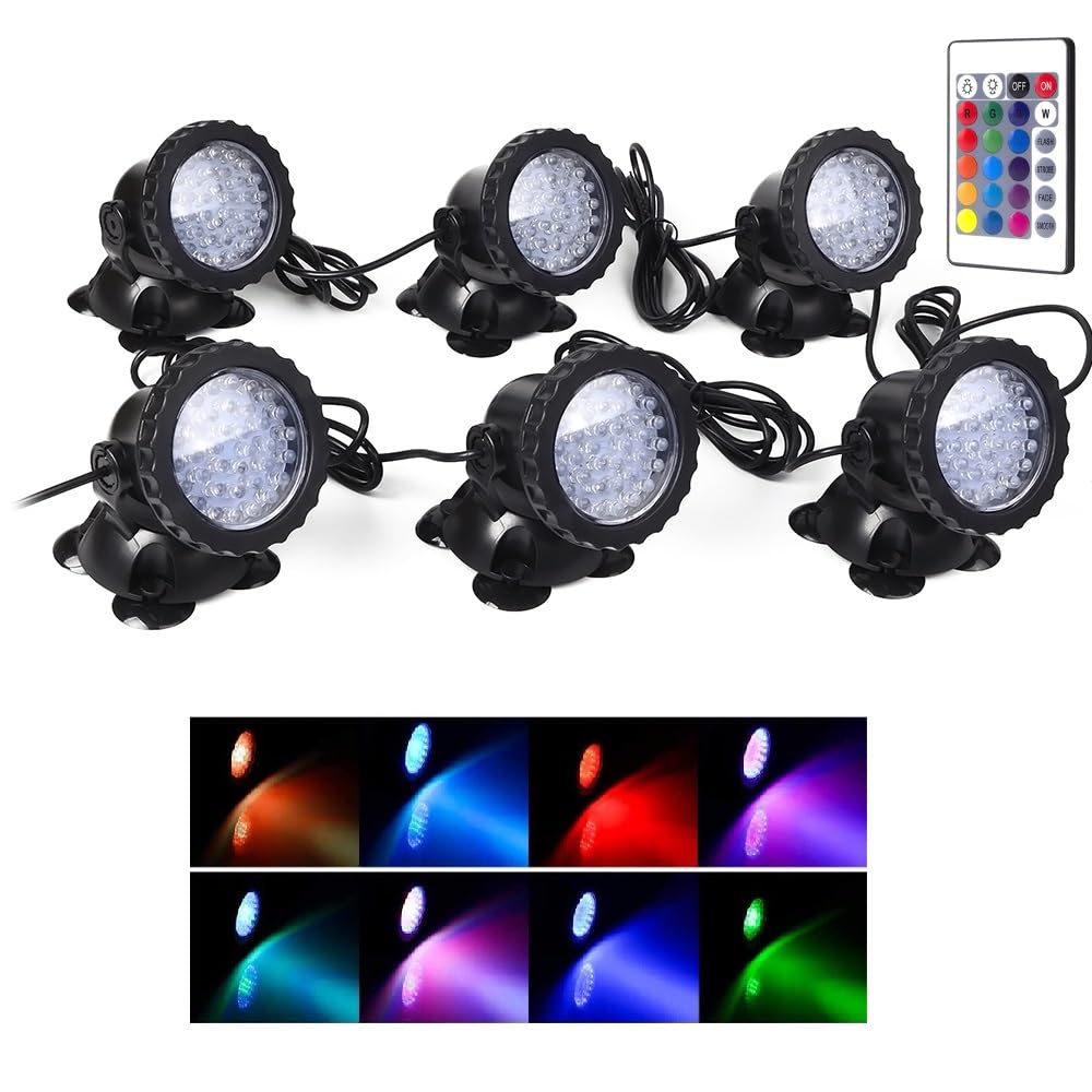 Pond Lights Underwater LED Fountain Lights Color Changing Spotlights IP68 Waterproof RGB Colored Memory Dim Adjustable Outdoor Y