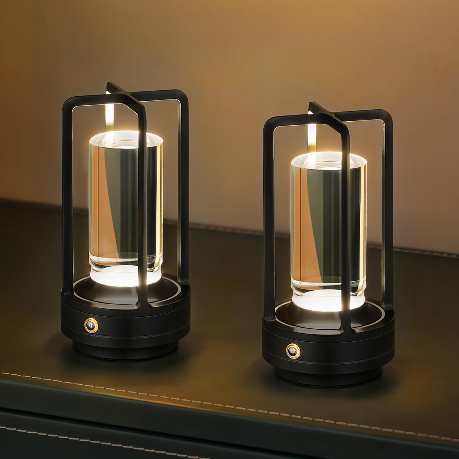 UMLAEN Rechargeable Table Lamp, Stepless Dimming, Crystal, 2 Pack, Black, Model BG6004HS-A4