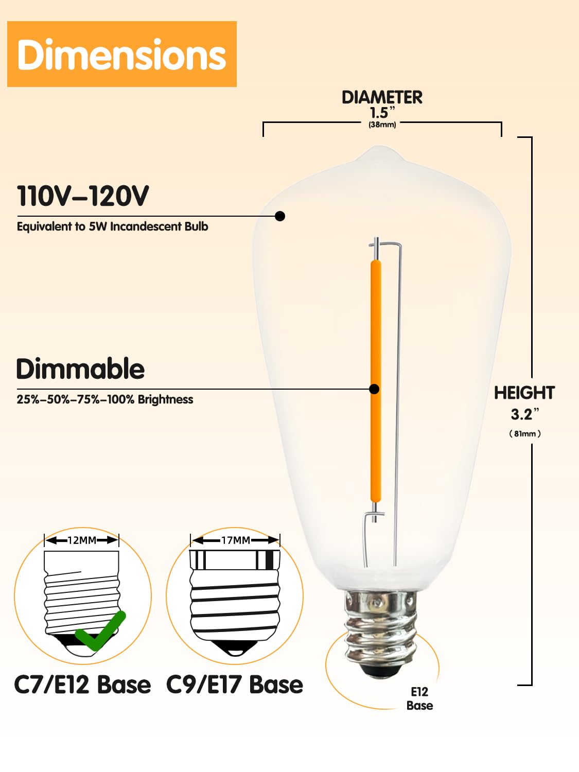 Sunsgne 10 Pack St38 Replacement Light Bulbs, 0.6W Led Replacement Bulbs For Outdoor String Lights, E12 Base String Light Bulbs,
