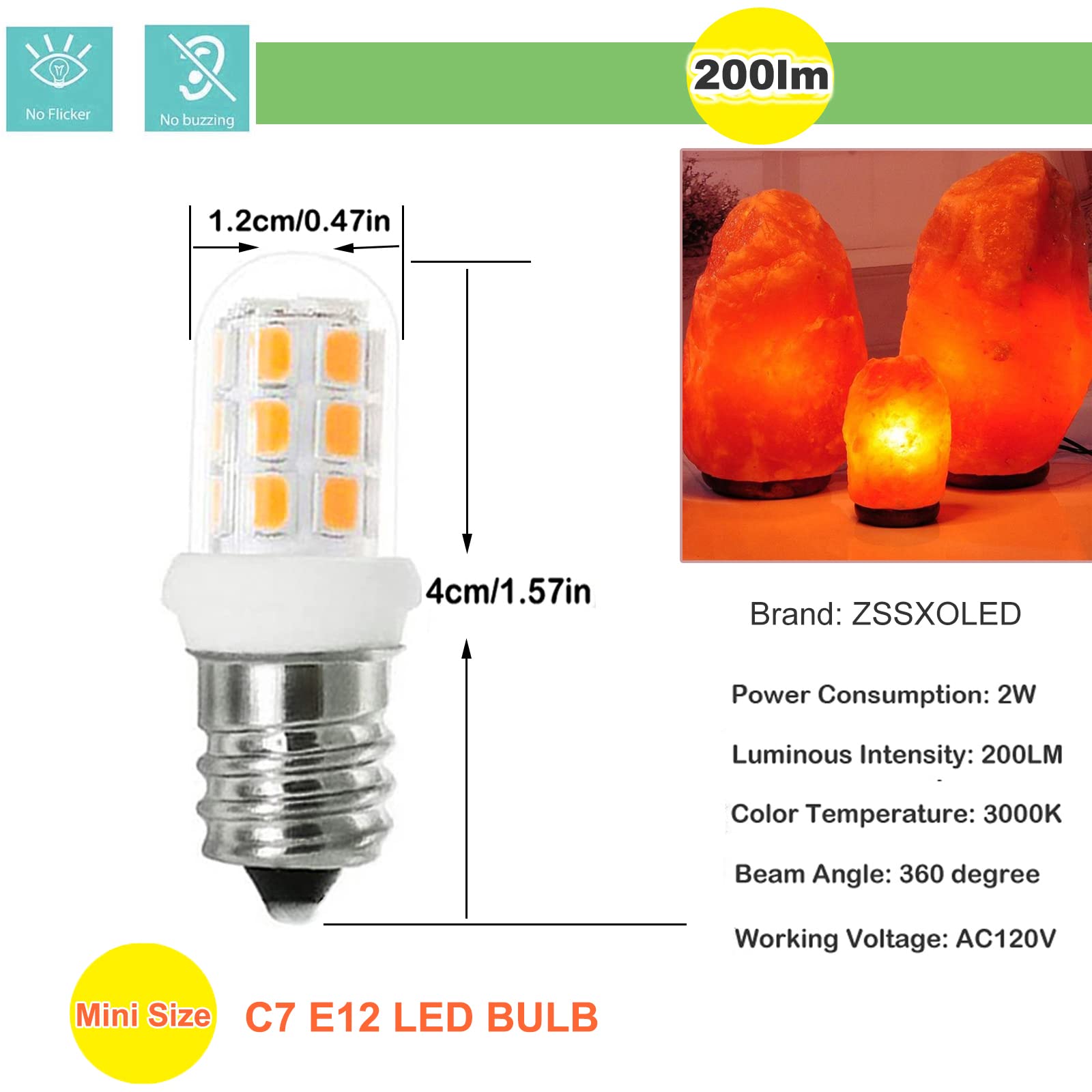 Zssxoled E12 Led Bulbs 3000K Warm White Replacement For Himalayan Salt Lamps, 2 Count