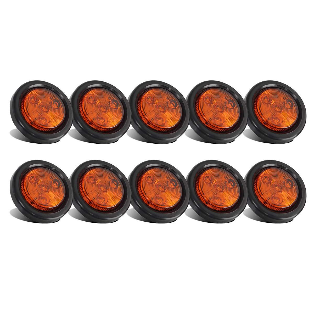 Partsam 10X Amber 2'' Round Sealed Led Clearance Marker Light 4Led [Dot Approved], Reflective 2 Inch Round Trailer Led Side Mark