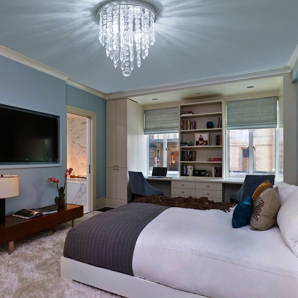 lifeholder Mini Crystal Chandelier Lighting Fixture, 2 Lights, Modern Flush Mount, H10.4'' x W8.66'', Acrylic, for Bedroom, Hallway, Kitchen