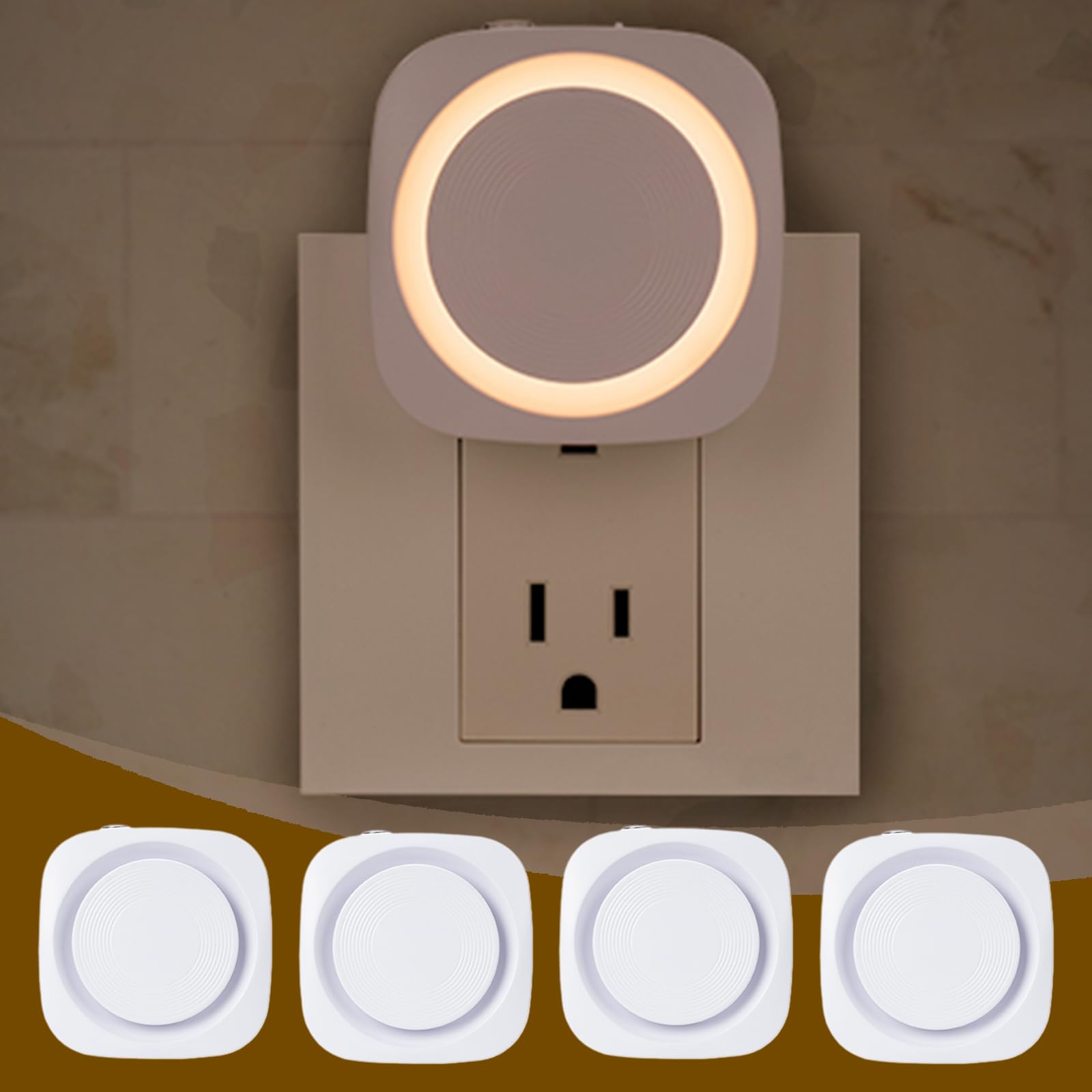 Fusunloh Warm White Night Lights Plug in to Wall,4 Packs Dimmable Night Light with Auto Dusk to Dawn Sensor,Soft Glow Night Ligh