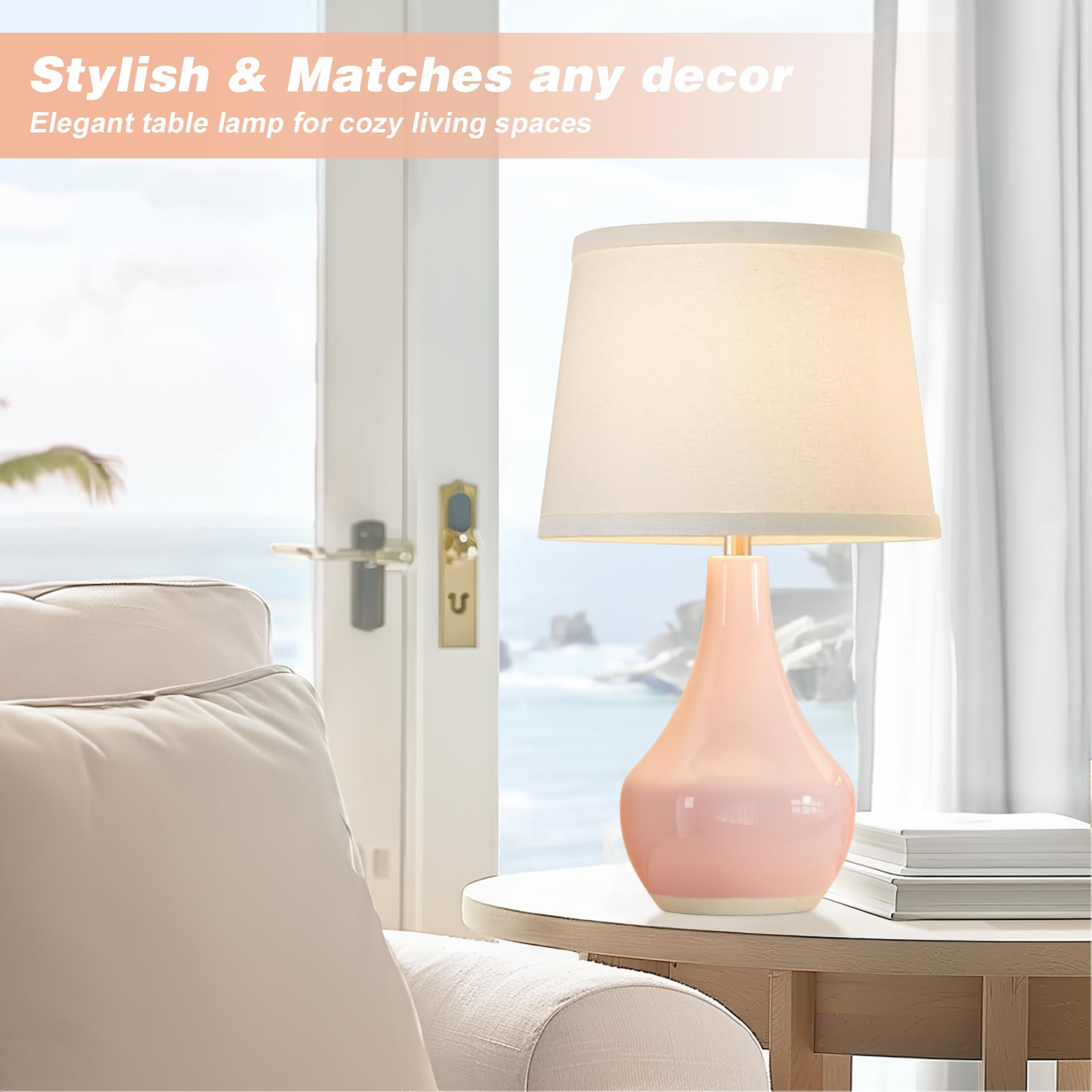 Seealle Modern Pink Table Lamps Set of 2 - 19.4" Bedside Lamps for Girls Room with Rocker Switch