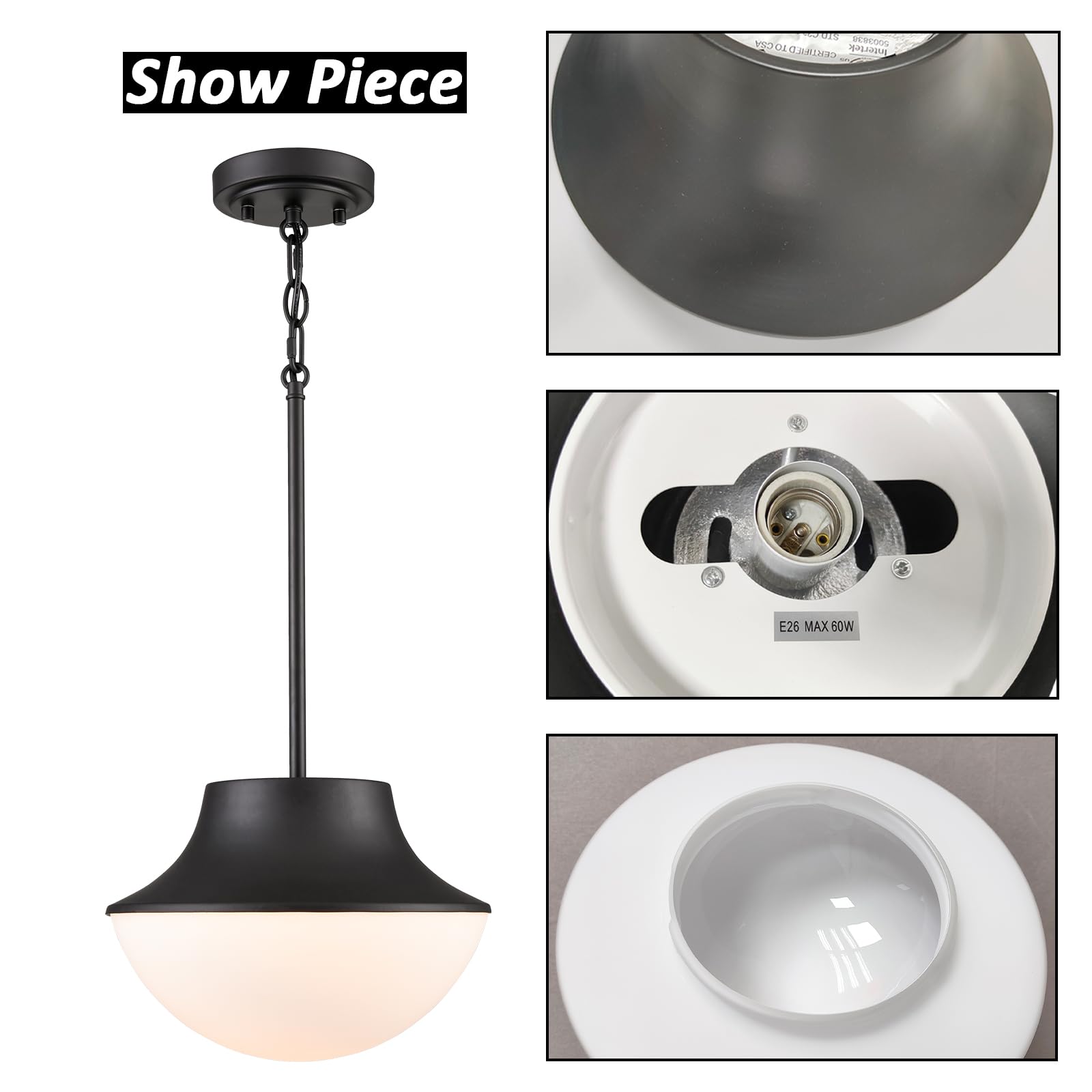 Tengiants Mid Century Farmhouse Pendant Lighting For Kitchen 11.02'' Matte Black Pendant Lights Kitchen Island With Milk Glass W