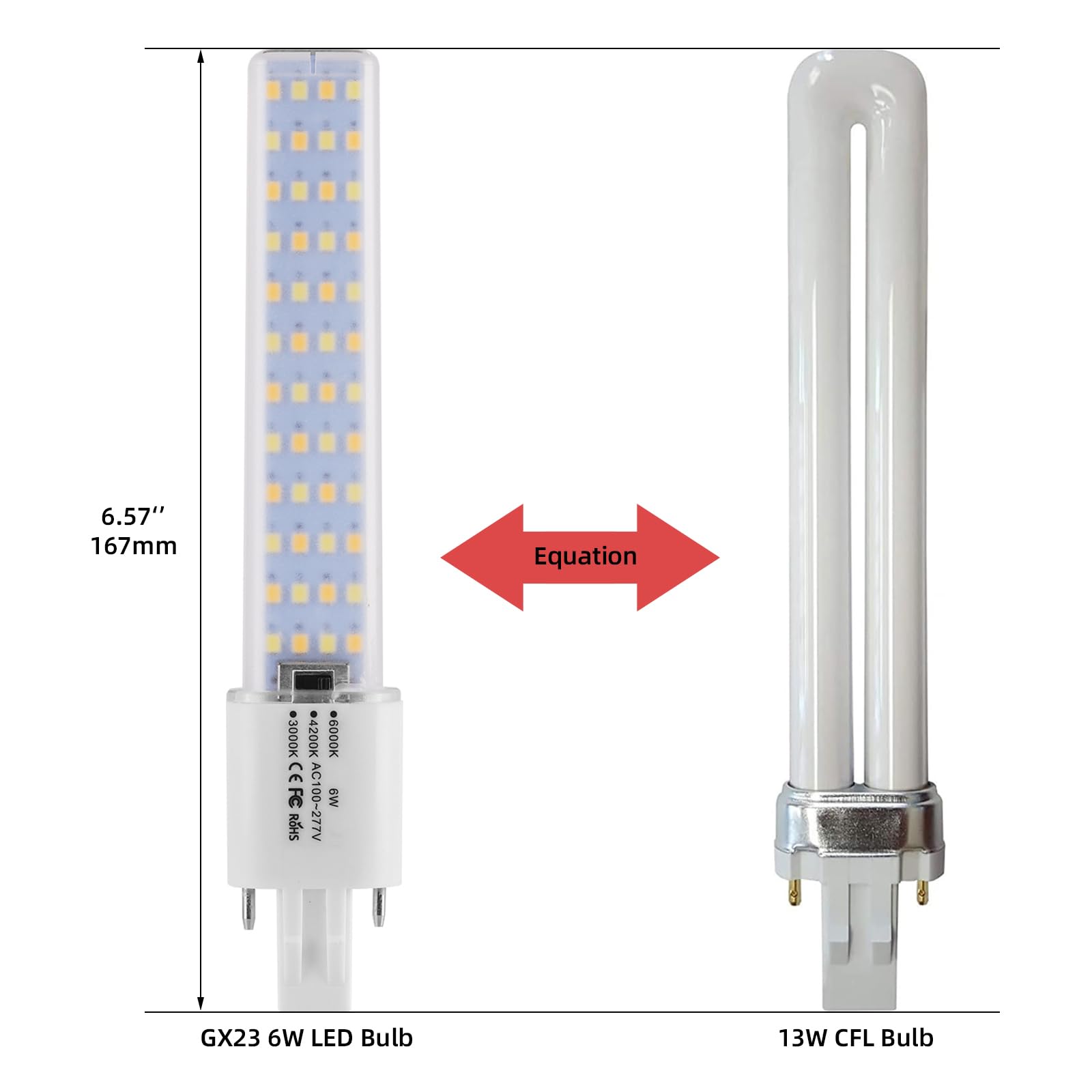 Lidesheng Gx23 Led Light Bulb 6W Replacement 13W Cfl Led Stick Pl Bulb Gx23-2 Pin Base, 3 Color Selectable 3000K/4200K/6000K 360