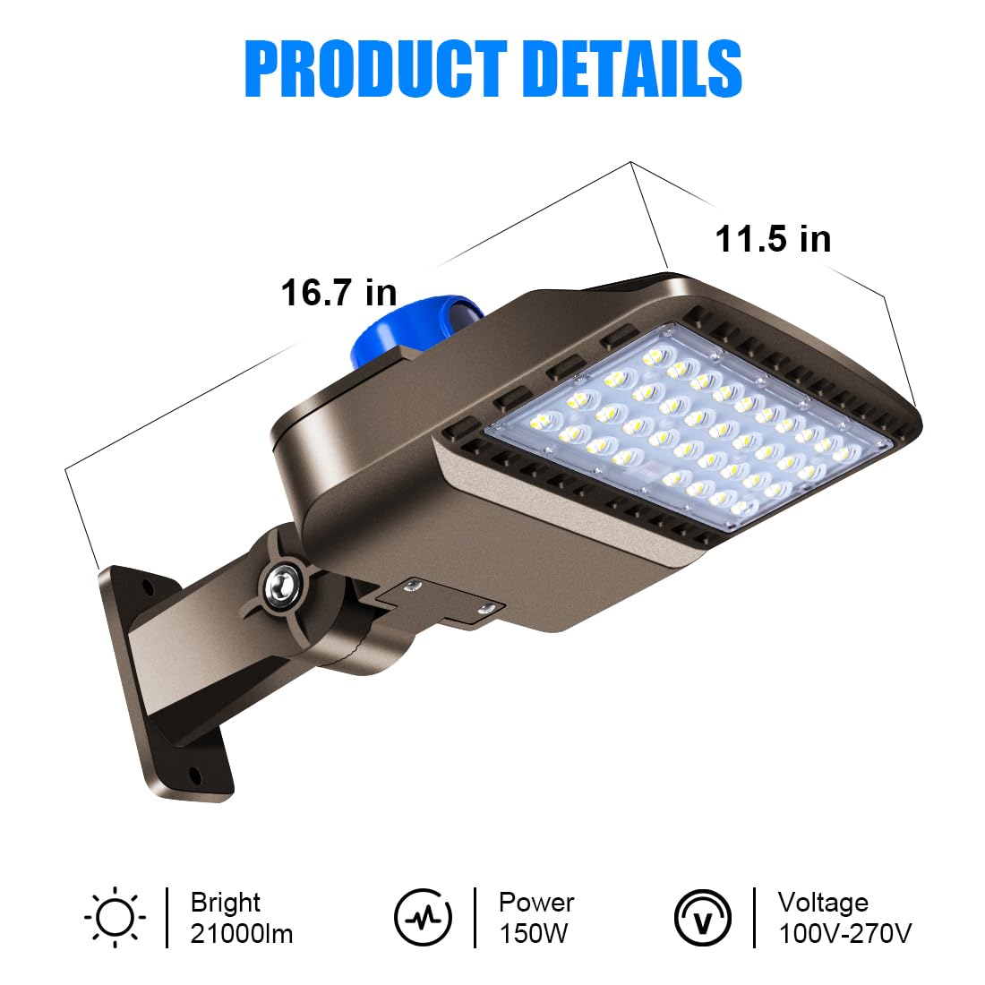 Juyace 150W LED Parking Lot Light, Dusk to Dawn, IP65 Waterproof, Wall Mount, 5000K, Brown, Model KU293C, 3 Pack