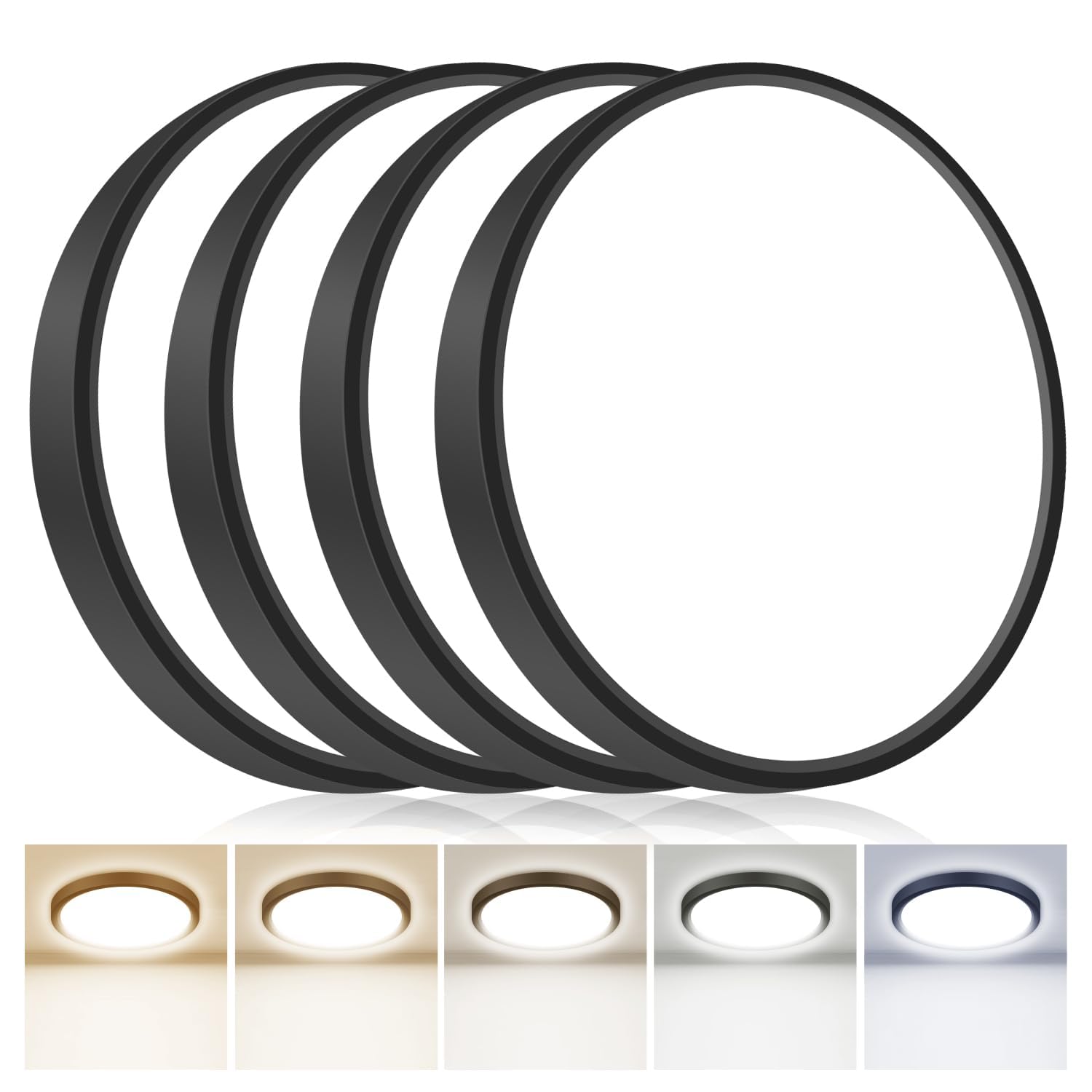 hepside LED Flush Mount Ceiling Light  13Inch 24W LED Ceiling Lights Fixture 5 Color Temperatures in One Ultra-Thin Flush Mount Light Fixture for Closet Bathroom Hallway Bedroom Laundry (Black)