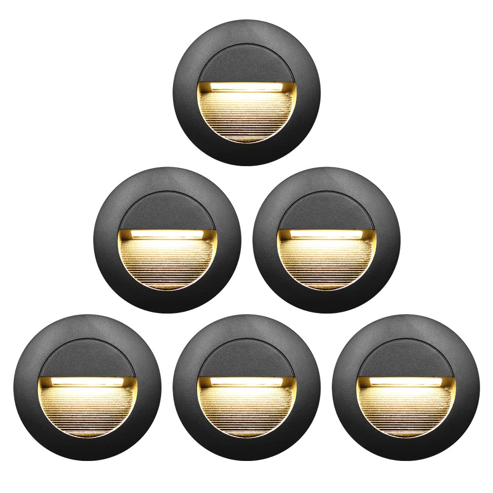 Arotelicht 6Pcs 3W LED Recessed Wall Light, Step Light Warm White 3000K, Stair Light Staircase Lighting, Inside Outside Garden B