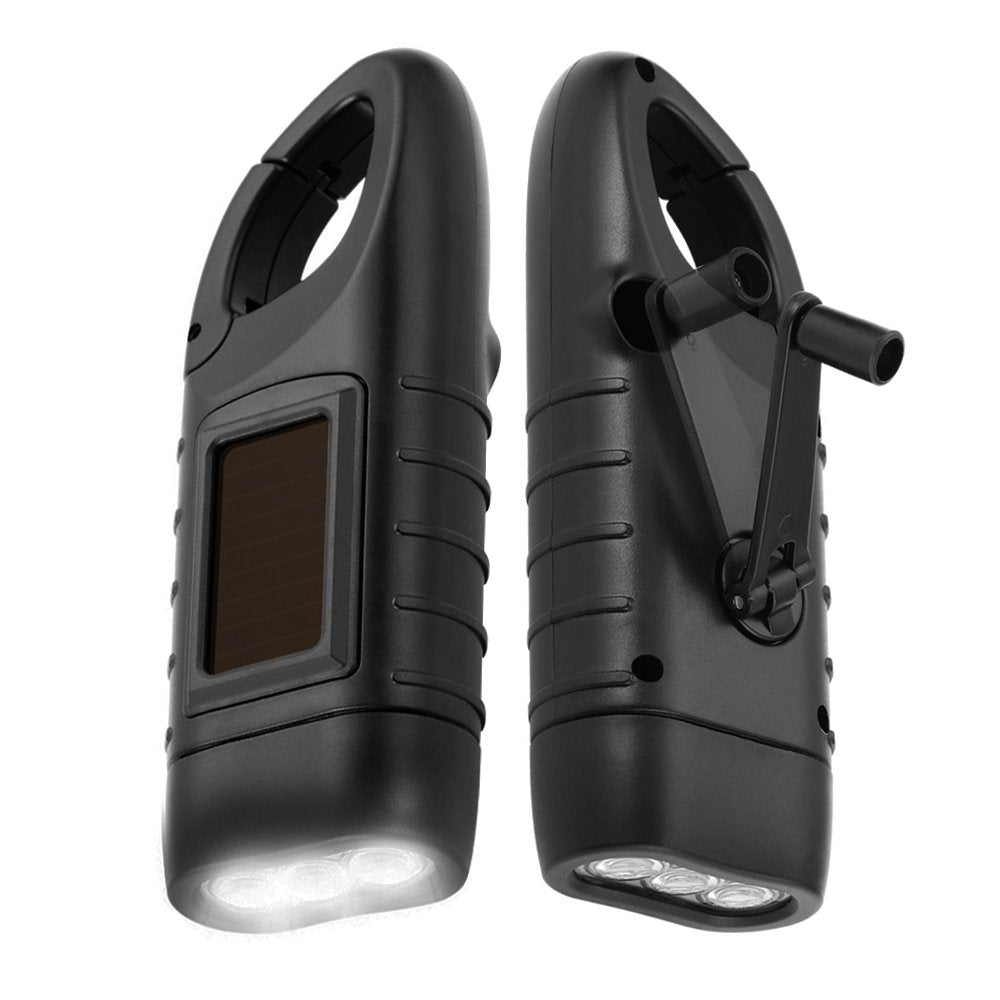 Simpeak Hand Crank Solar Powered Flashlight, Emergency LED Torch, 2PCS, Black, Model DT-309A, ABS Material