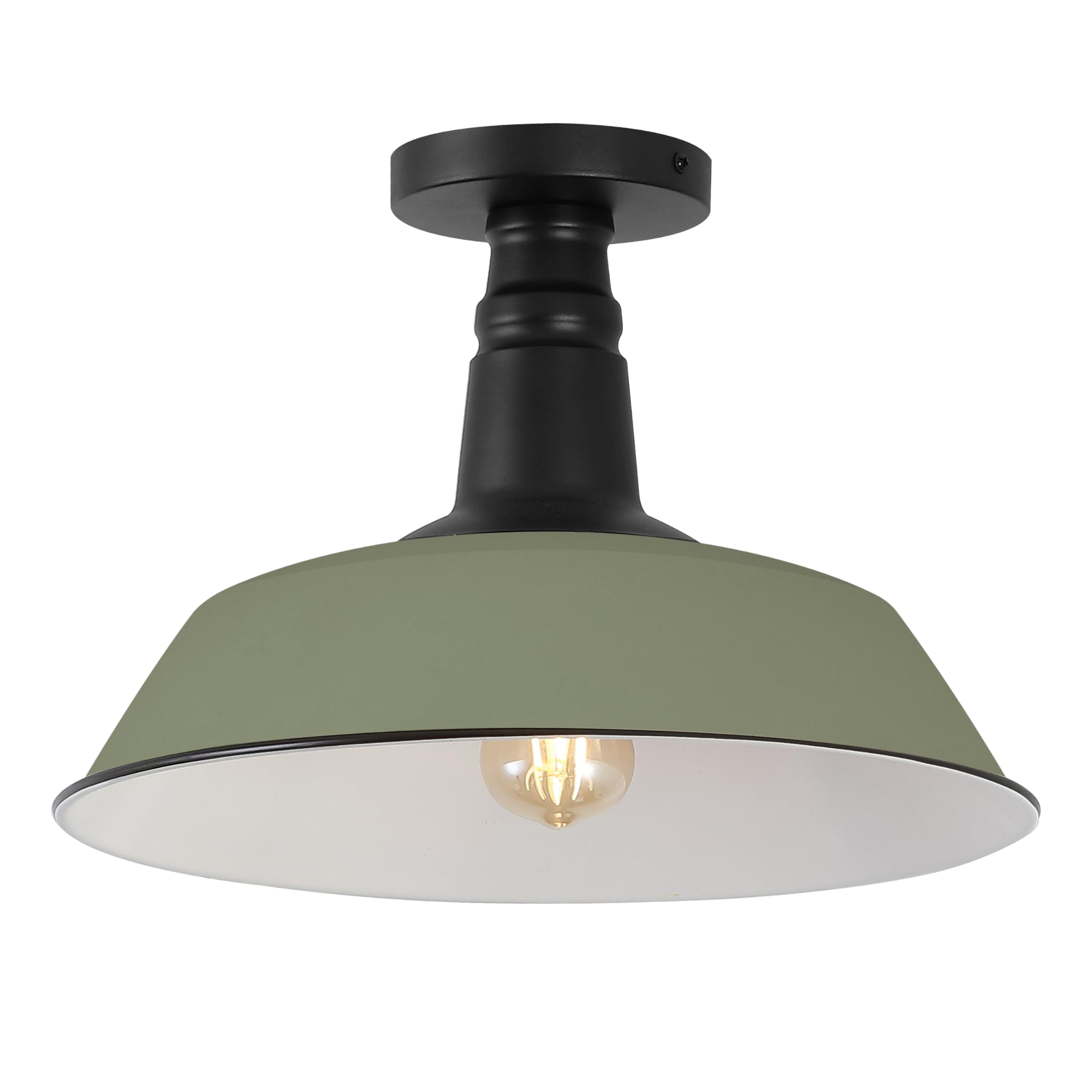 JONATHAN Y 14 Matte Olive Green/Black Industrial LED Semi Flush Mount Ceiling Light for Porch, Kitchen, Entryway, Modern Farmhou