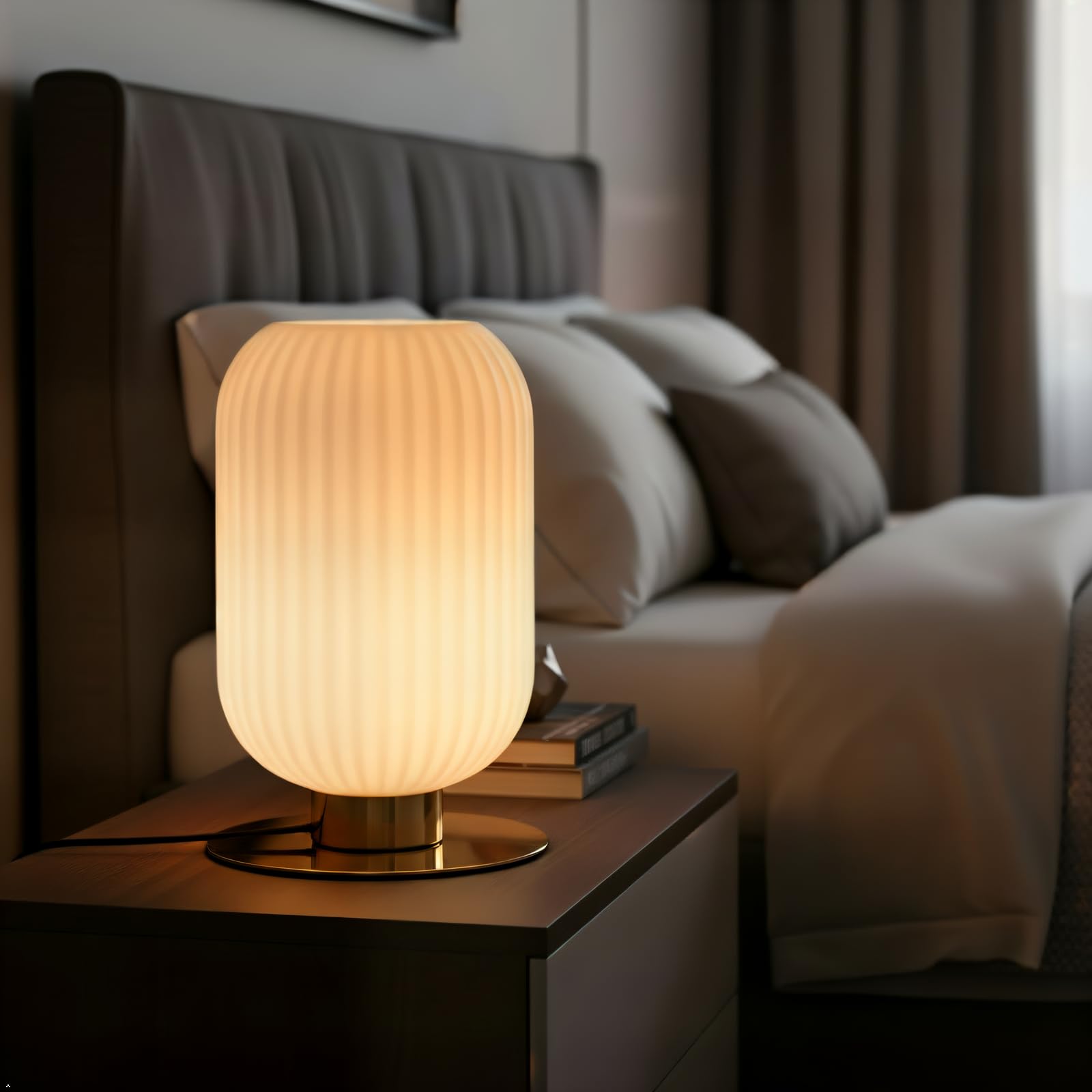 Soutas Small Bedside Table Lamp Milk Glass Table Lamp Vintage Gold Nightstand Lamp Mid Century Modern Lamps White Bedside Lamp w